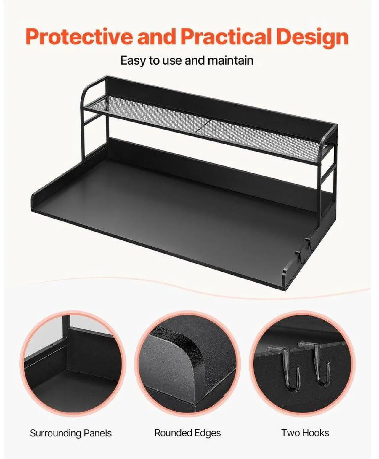 Alt view image 6 of 7 - VEVOR Washer Dryer Countertop with Shelf, 27.55" Depth x 54" Width Laundry Wood Top Cover with Anti-slip Strips, over Washer and Dryer Wood Countertop with Edge Rails, Black