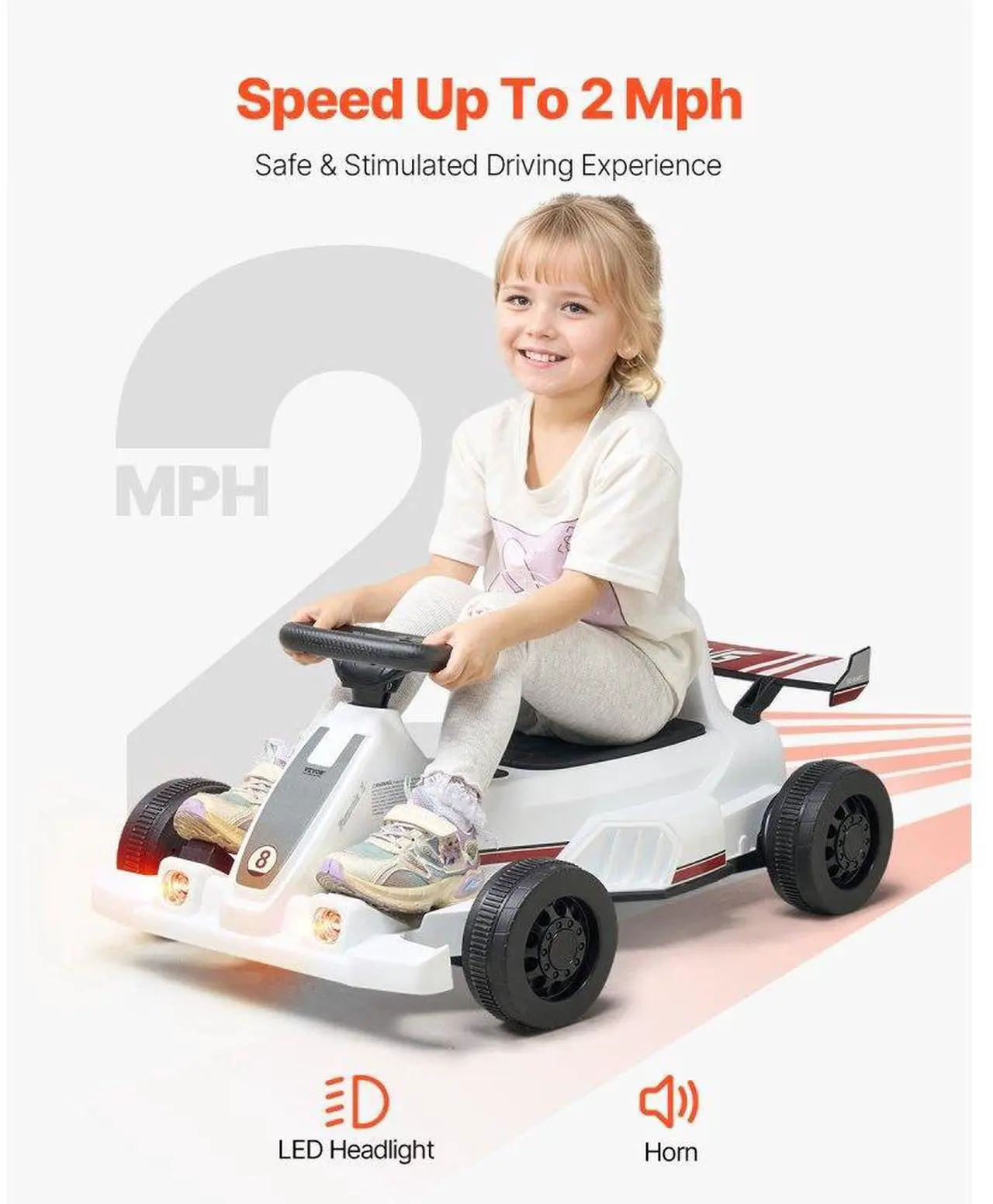 Alt view image 4 of 7 - VEVOR Electric Go Kart 6V Drift Go Cart for Kids Ages 2+ Strong Motor White