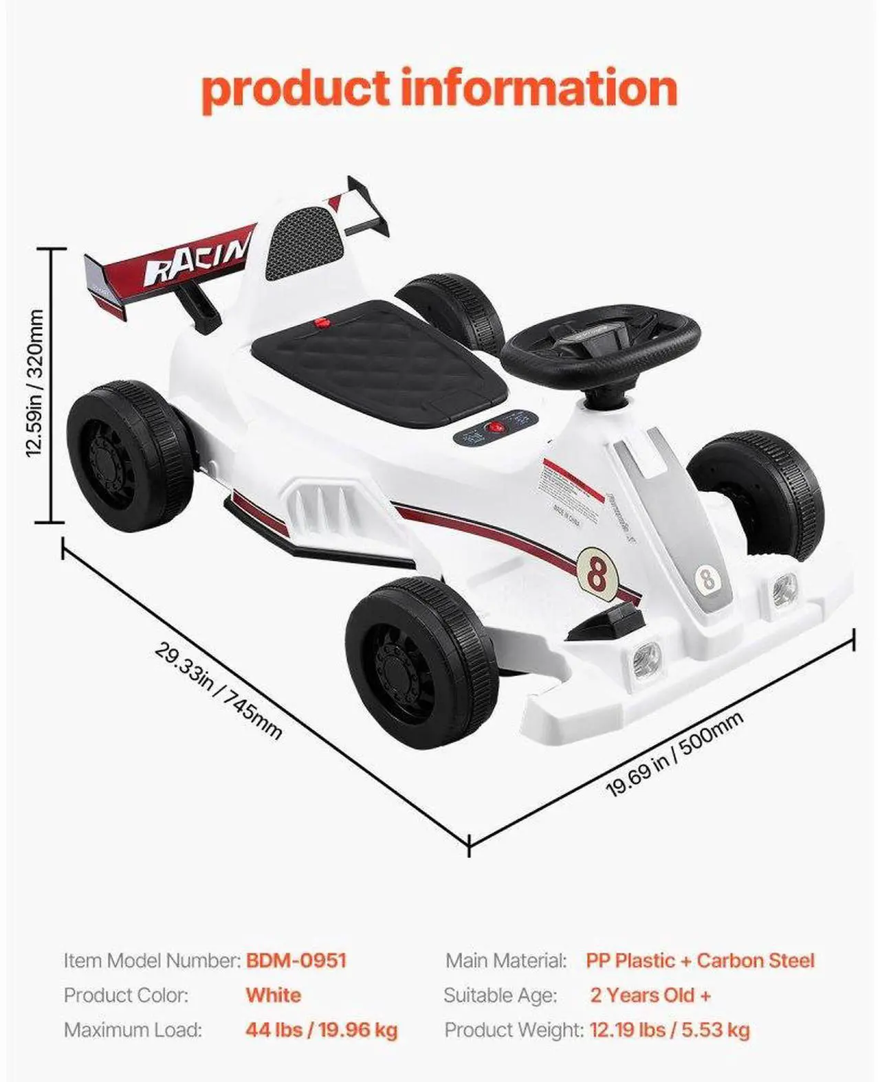 Alt view image 7 of 7 - VEVOR Electric Go Kart 6V Drift Go Cart for Kids Ages 2+ Strong Motor White