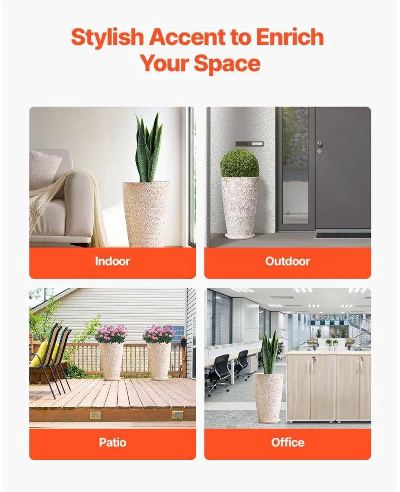 Alt view image 5 of 7 - VEVOR Tall Planter Set of 2 Round Tapered Plant Pots 21 in for Outdoor Indoor