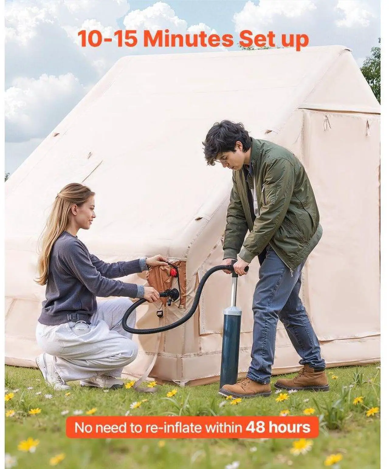 Alt view image 2 of 7 - Inflatable Tent for Camping 3-5 Person Glamping Tent with Pump Canopy