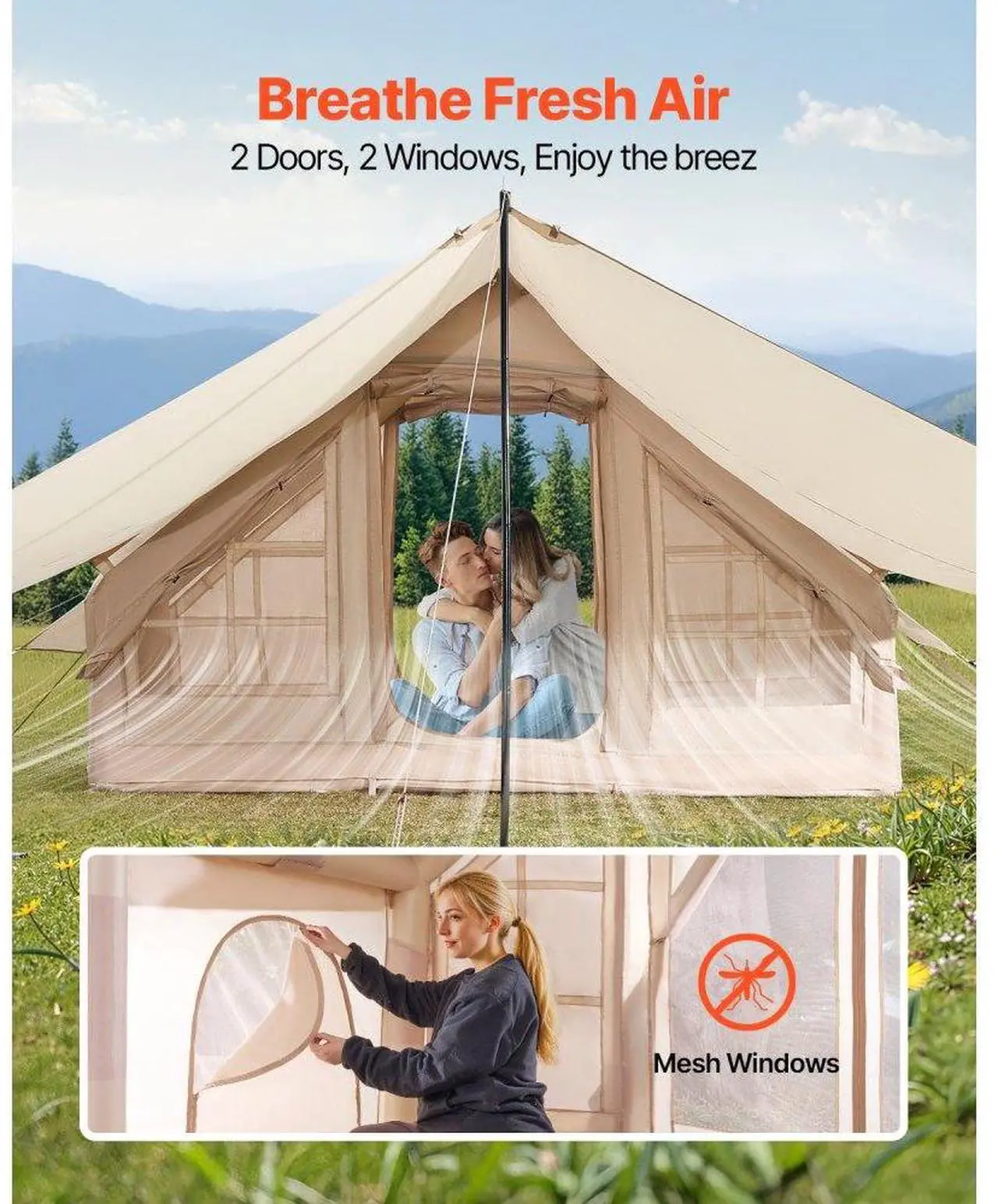 Alt view image 5 of 7 - Inflatable Tent for Camping 3-5 Person Glamping Tent with Pump Canopy