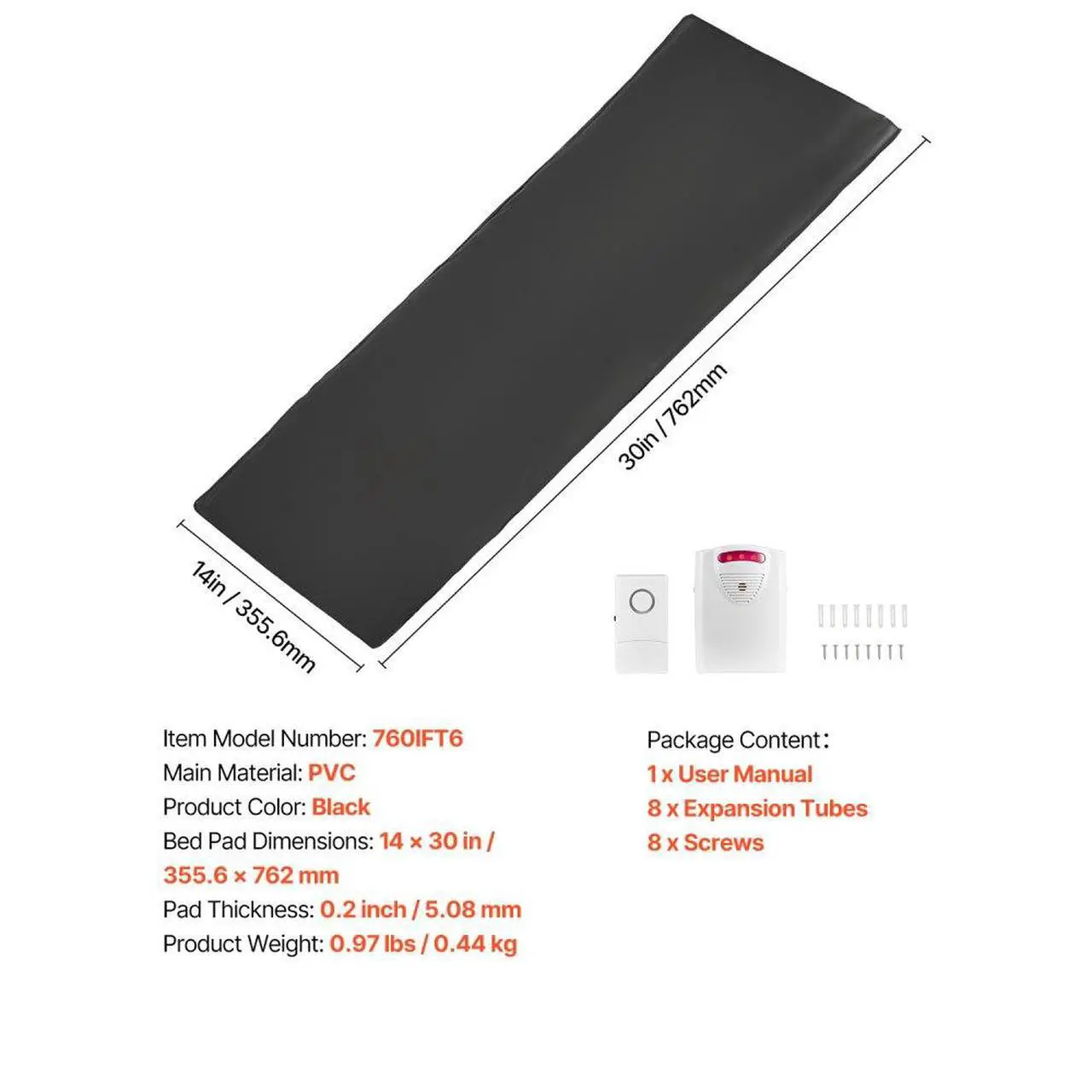Alt view image 7 of 7 - VEVOR Bed Alarm System for Elderly Adults 14" x 30" Wireless Bed Sensor Pad with Pager
