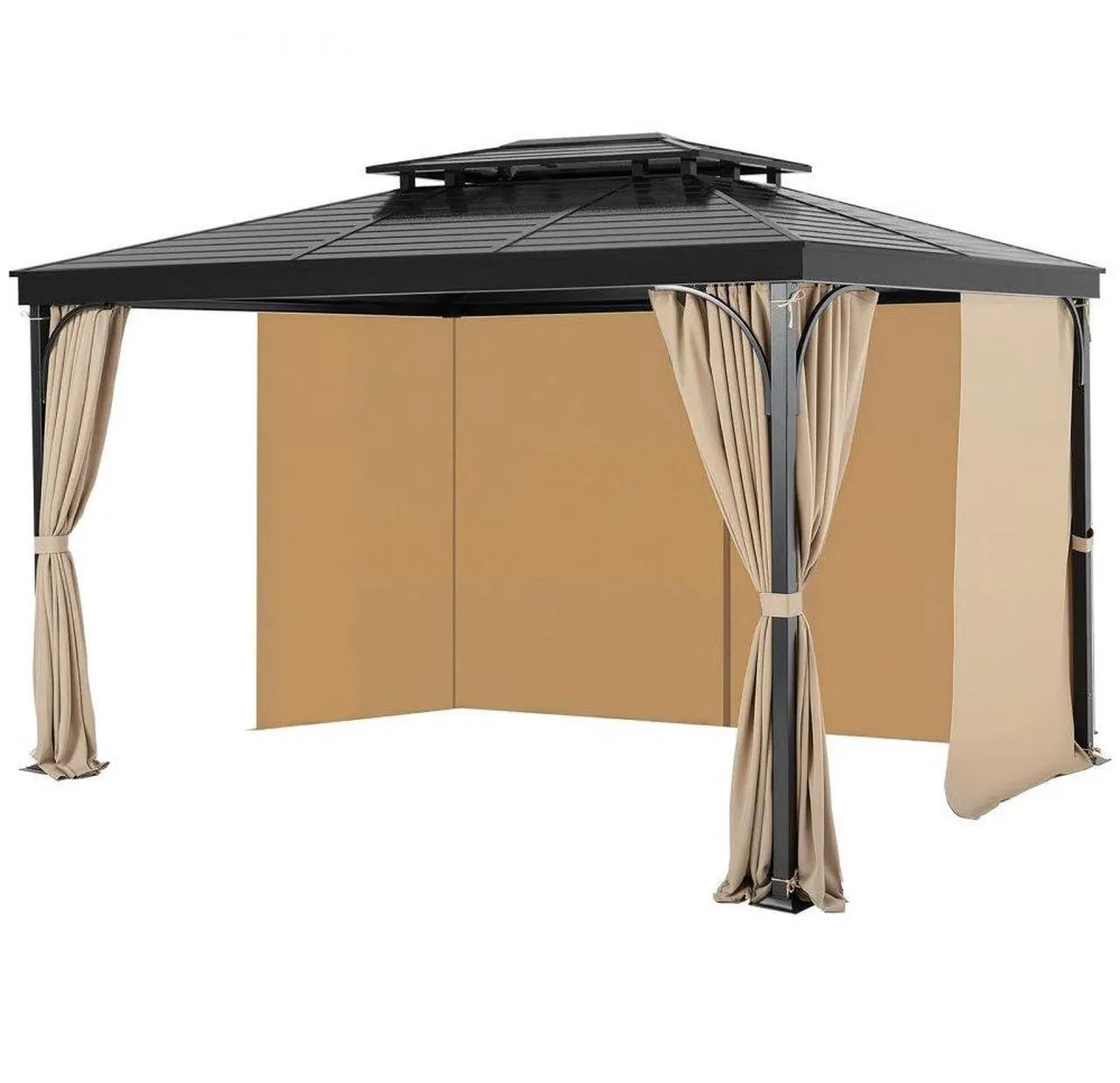 Main image of VEVOR Outdoor Gazebo Privacy Curtain 12' x 10' x 7.3' Waterproof Gazebo Curtains Khaki