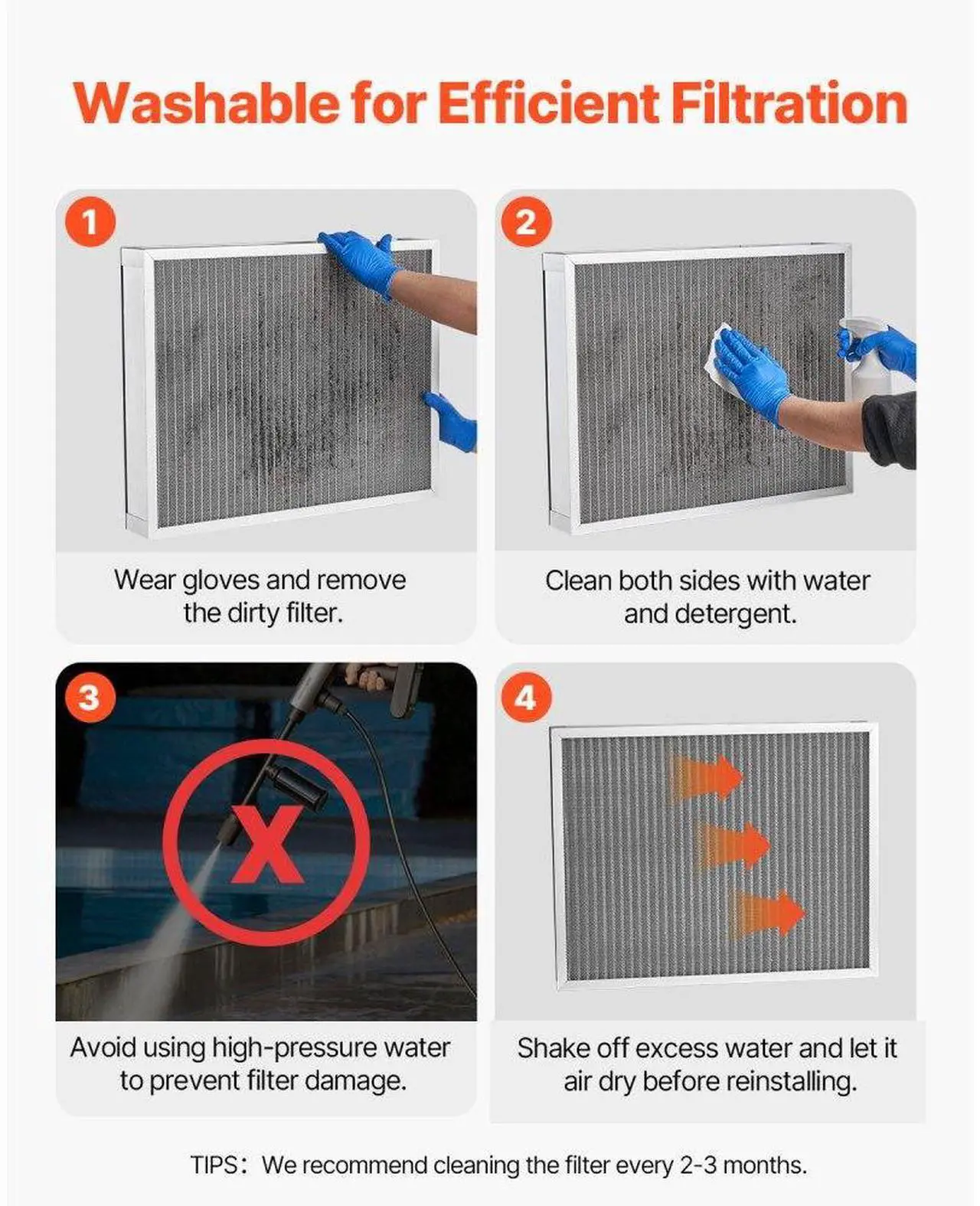 Alt view image 5 of 7 - VEVOR 20x25x4 Aluminum Electrostatic Air Filter MERV 8 Actual 19.37x24.37x3.58