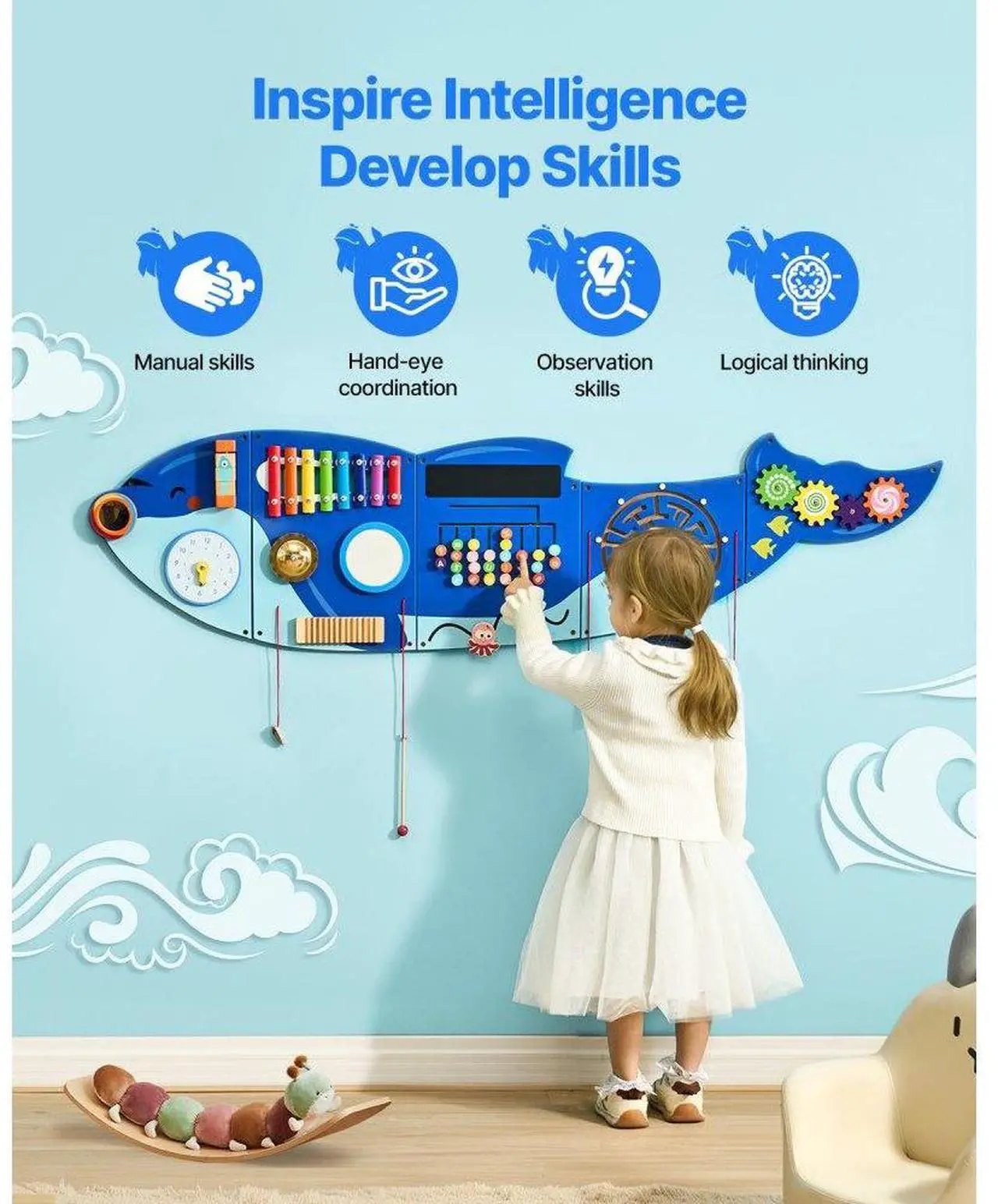 Alt view image 4 of 7 - VEVOR Orca Activity Wall Busy Board Panels 12 Activities Sensory Wall Panel