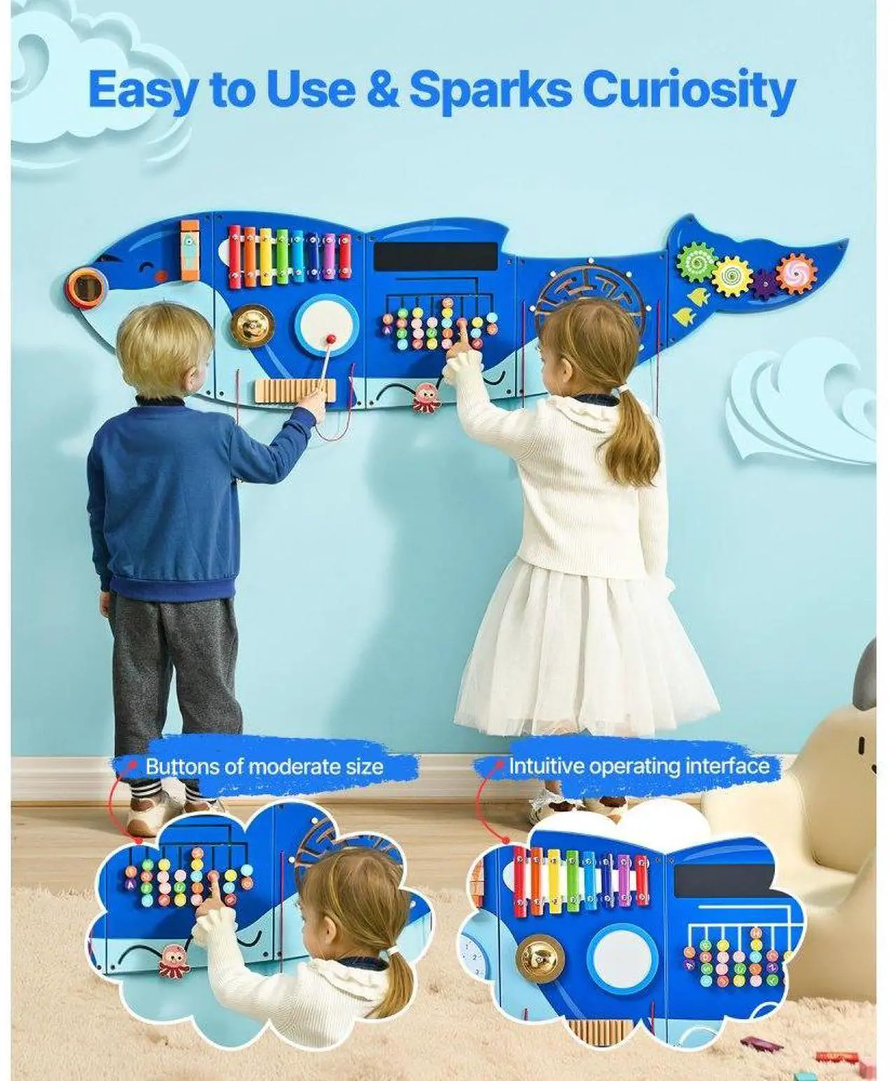 Alt view image 5 of 7 - VEVOR Orca Activity Wall Busy Board Panels 12 Activities Sensory Wall Panel