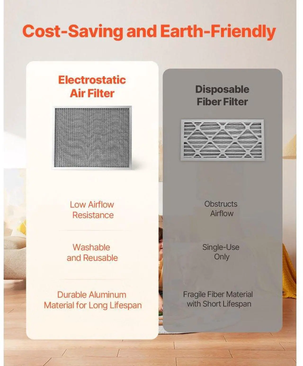 Alt view image 3 of 7 - VEVOR 20x25x4 Aluminum Electrostatic Air Filter MERV 8 Actual 19.37x24.37x3.58