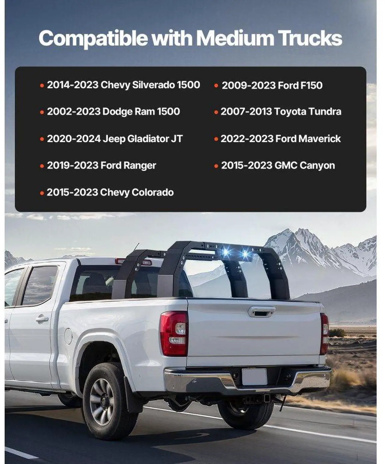 Alt view image 2 of 7 - VEVOR Overland Truck Bed Rack LED fit Ram 1500/Canyon/Silverado 1500/Tundra