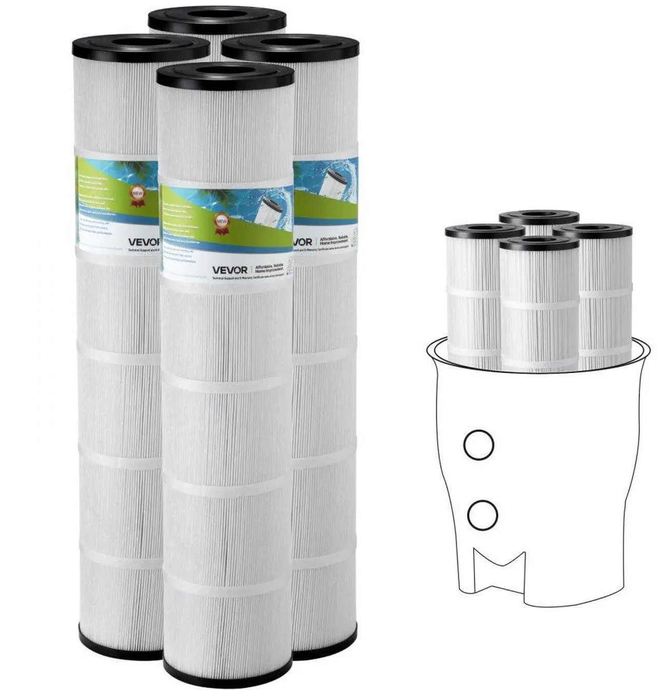 Main image of VEVOR 4Pack Hot Tub Spa Pool Filter Cartridge 130 Sq. Ft Compatible Pentair CCP520