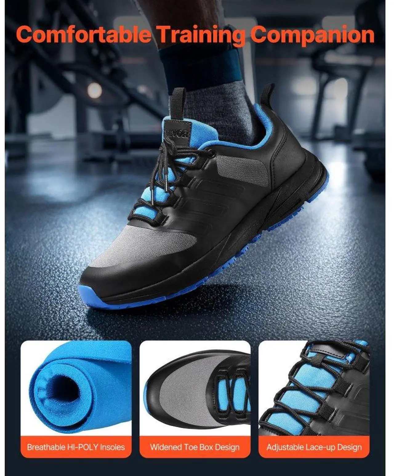 Alt view image 2 of 7 - VEVOR Cross Training Shoes W Width Sneakers US Size 10 Wide Toe Box Shoes Black