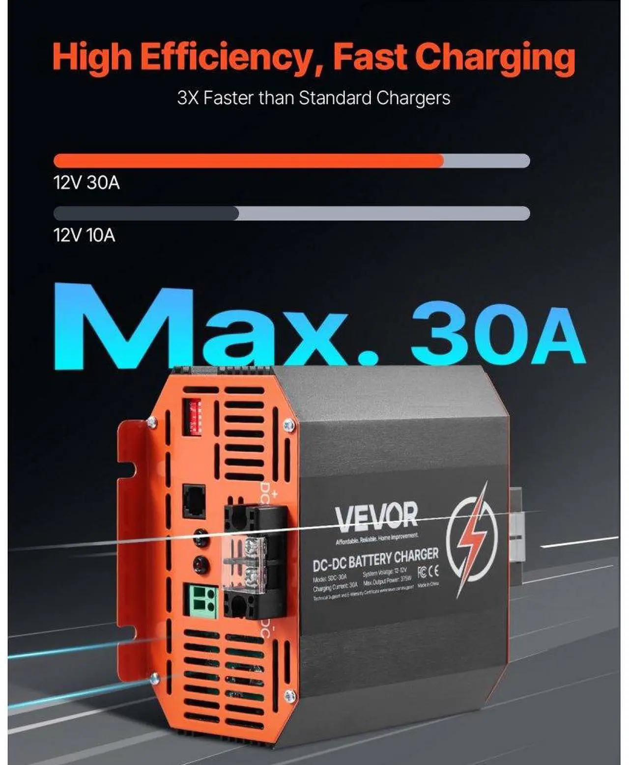Alt view image 2 of 7 - 12V 30A DC to DC Charger Battery Charger 375W for Lead-Acid and Lithium AGM GEL