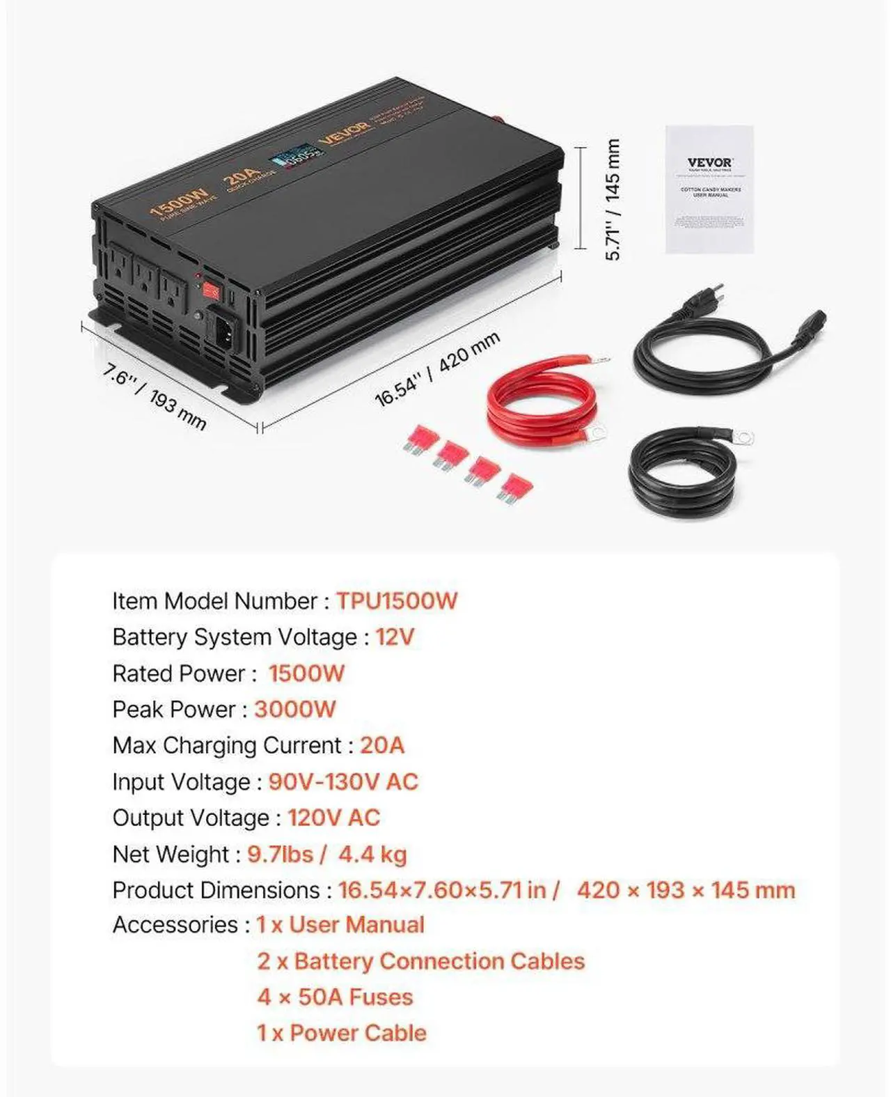 Alt view image 7 of 7 - Sump Pump Battery Backup System 1500W LCD Auto Switches to Battery Inverter
