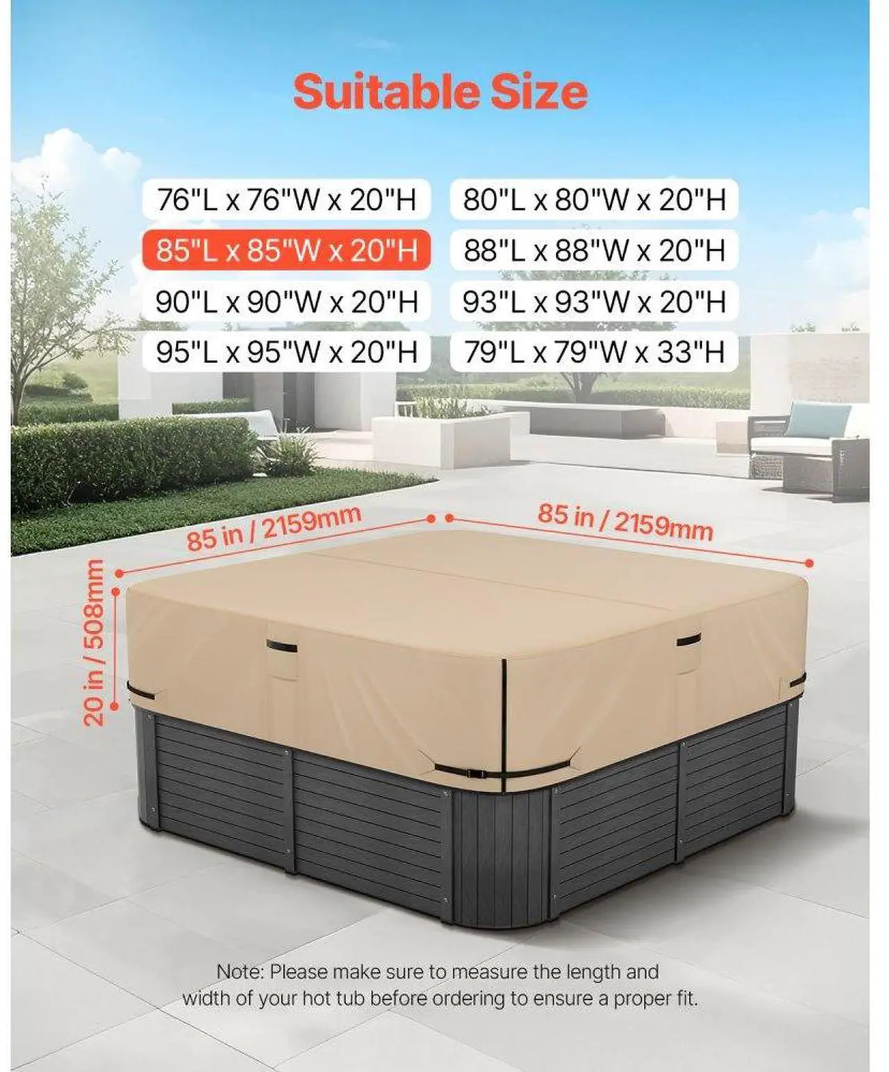 Alt view image 2 of 7 - Outdoor Hot Tub Cover 85 x 85 x 20 Inch Weatherproof and Waterproof Brown