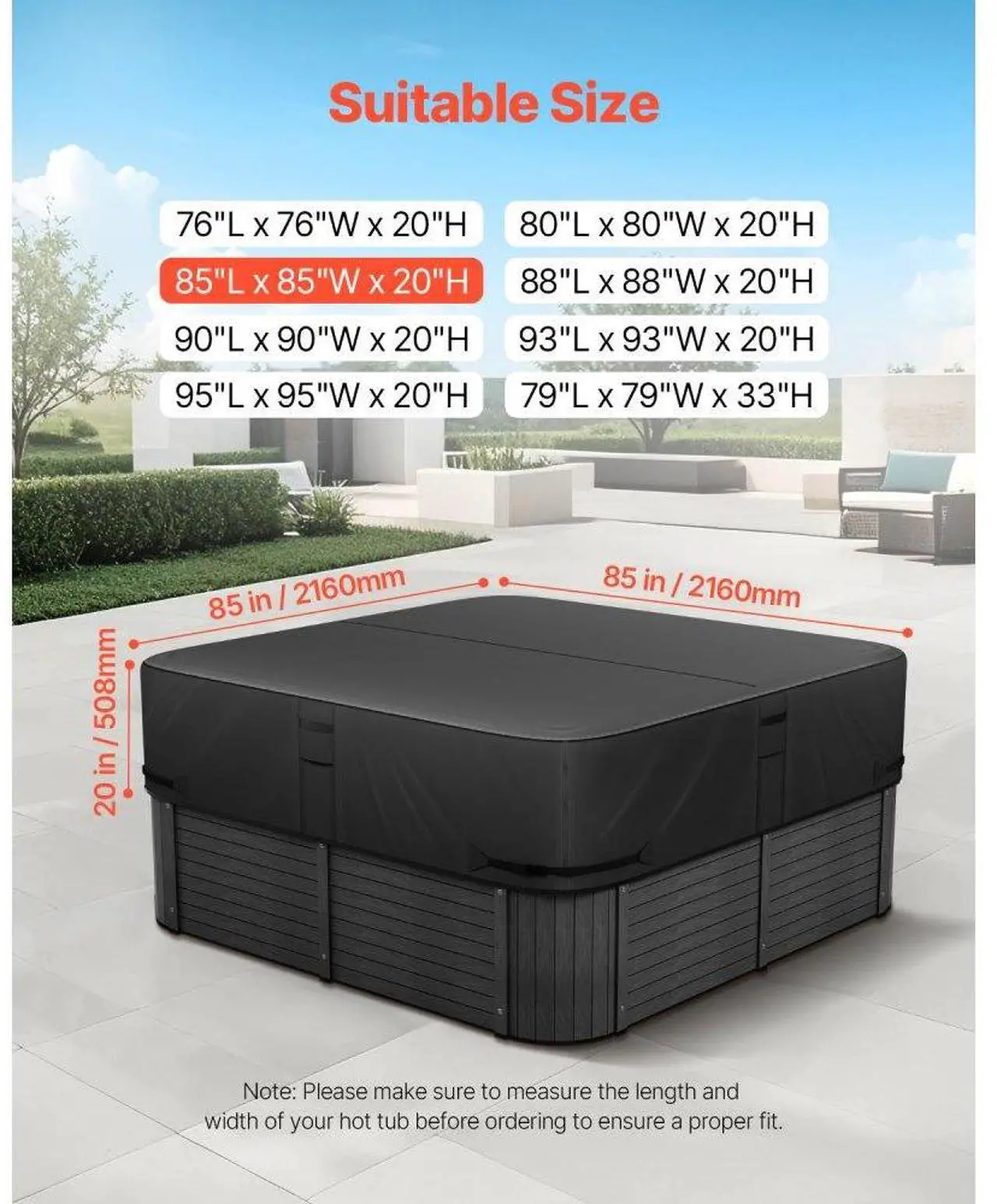 Alt view image 2 of 7 - Outdoor Hot Tub Cover 85 x 85 x 20 Inch Weatherproof and Waterproof Black