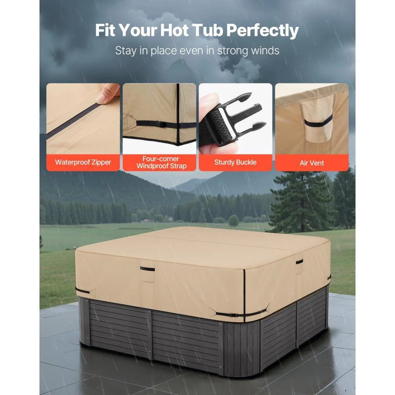 Alt view image 5 of 7 - Outdoor Hot Tub Cover 85 x 85 x 20 Inch Weatherproof and Waterproof Brown