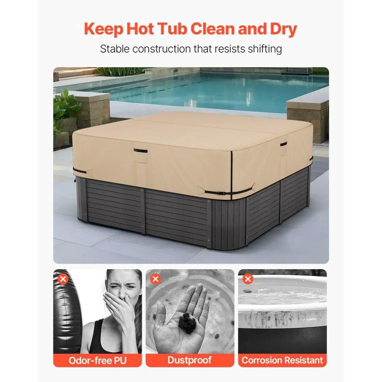 Alt view image 6 of 7 - Outdoor Hot Tub Cover 85 x 85 x 20 Inch Weatherproof and Waterproof Brown