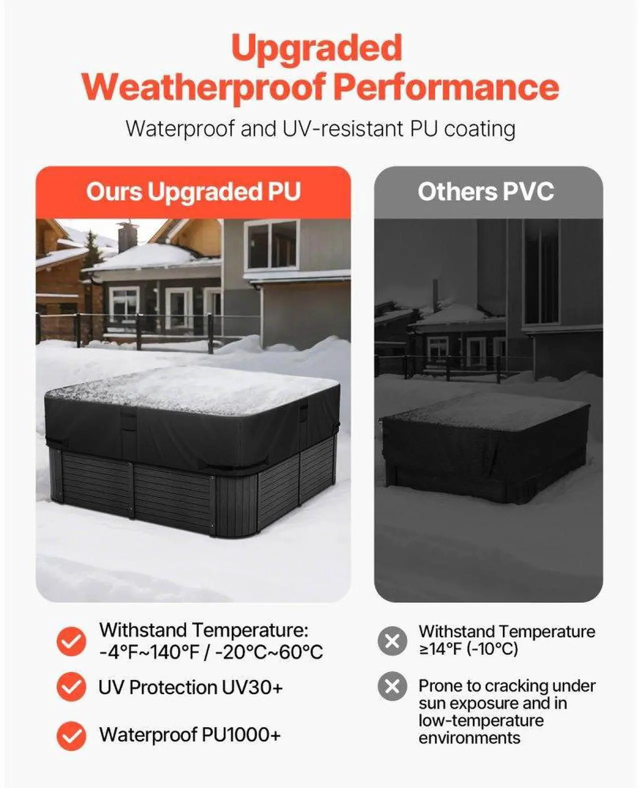 Alt view image 4 of 7 - Outdoor Hot Tub Cover 85 x 85 x 20 Inch Weatherproof and Waterproof Black