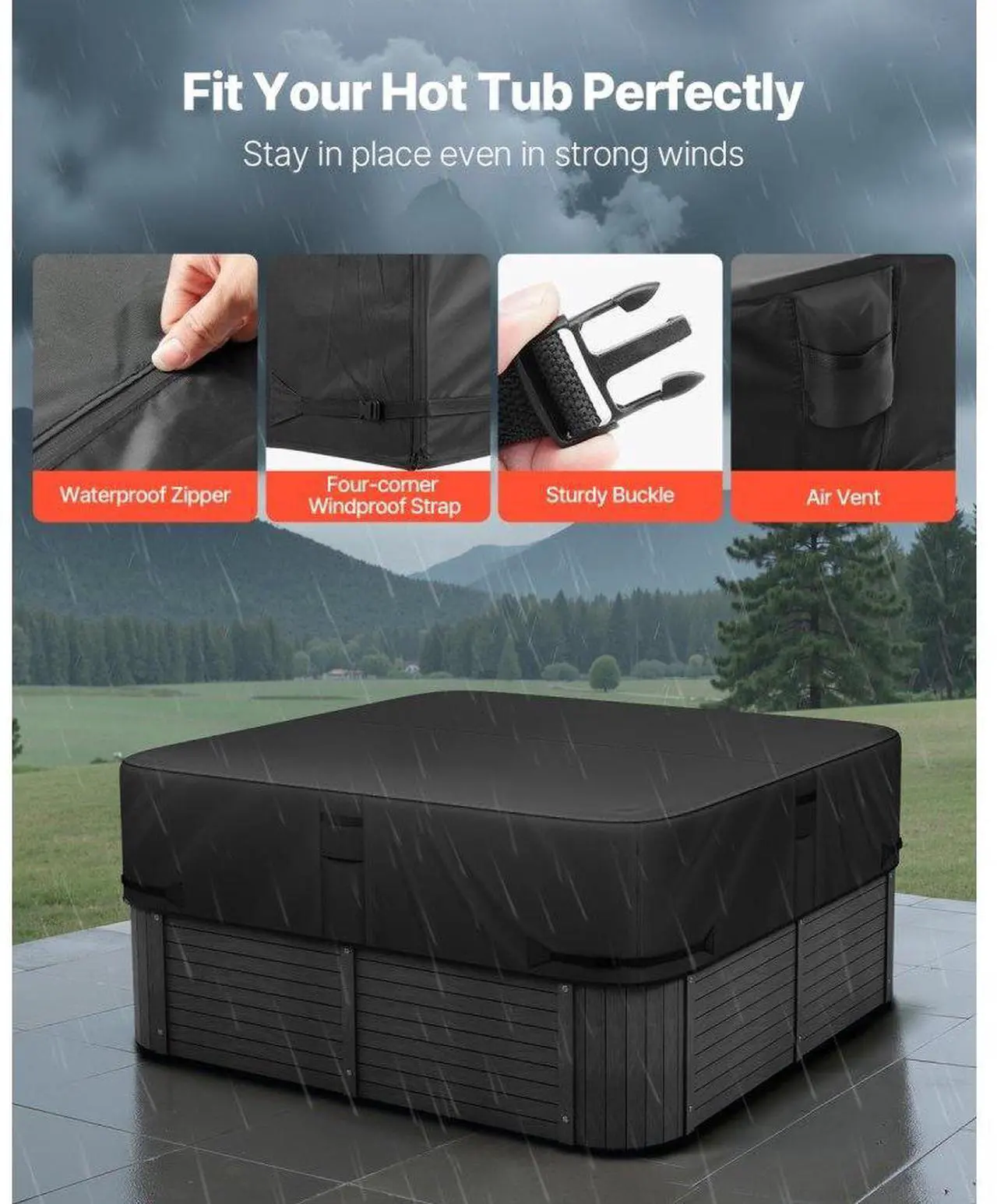 Alt view image 5 of 7 - Outdoor Hot Tub Cover 85 x 85 x 20 Inch Weatherproof and Waterproof Black