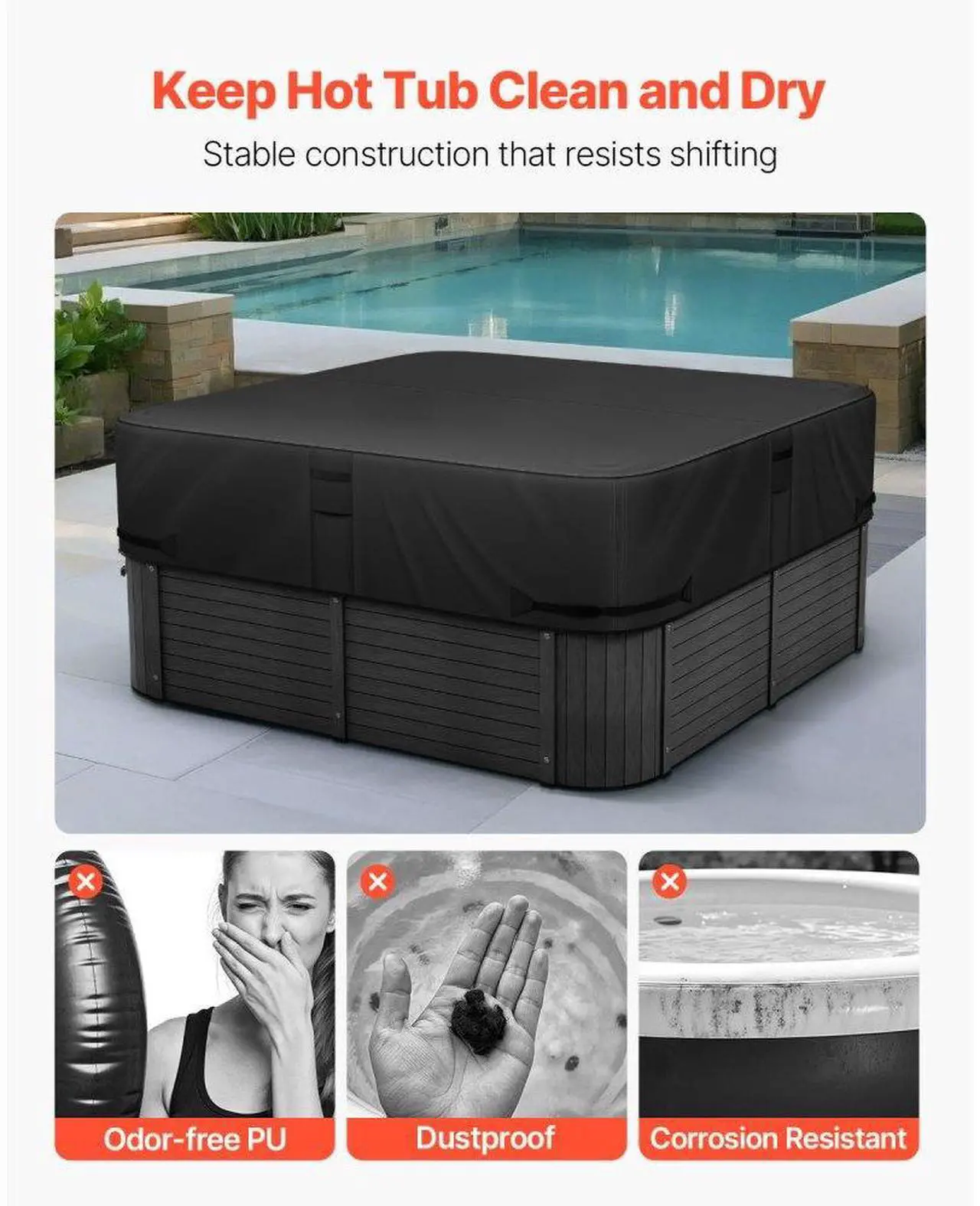Alt view image 6 of 7 - Outdoor Hot Tub Cover 85 x 85 x 20 Inch Weatherproof and Waterproof Black