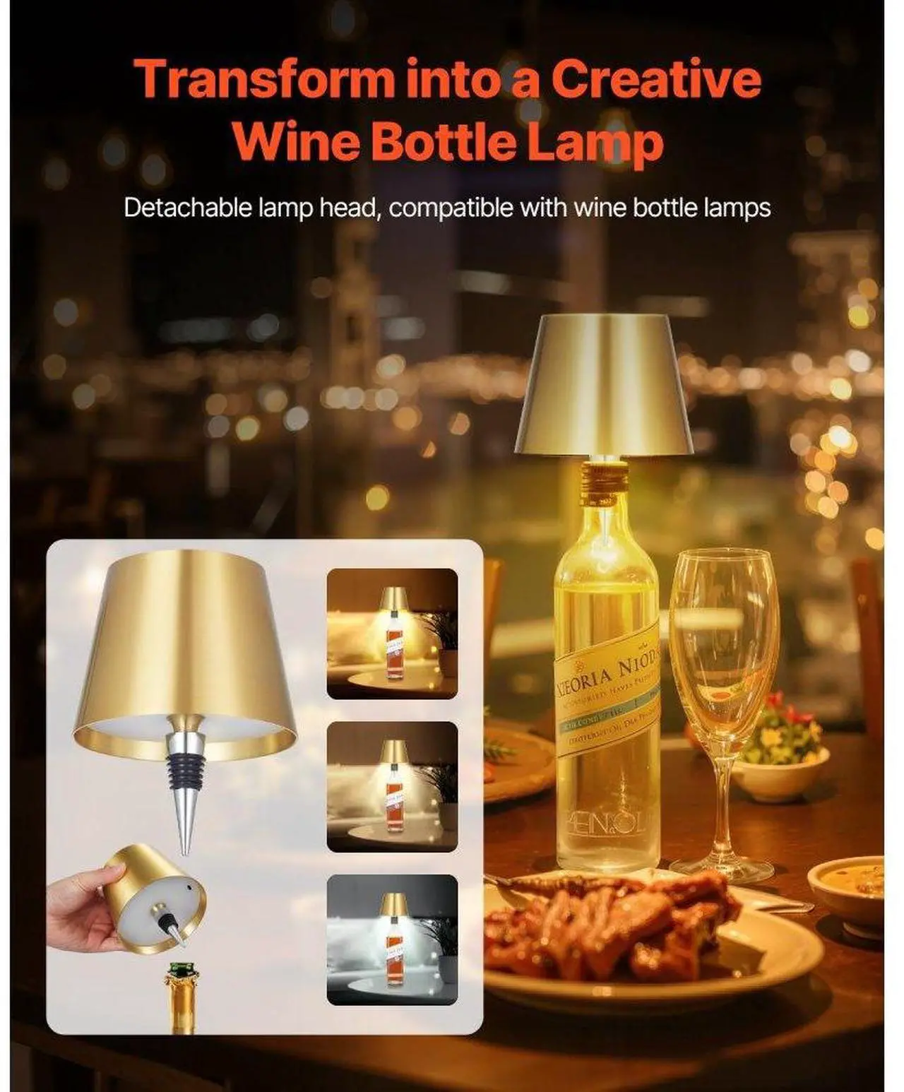 Alt view image 2 of 7 - Cordless Table Lamp 2 PCS Rechargeable Battery Desk Lamp Adjustable Height Gold