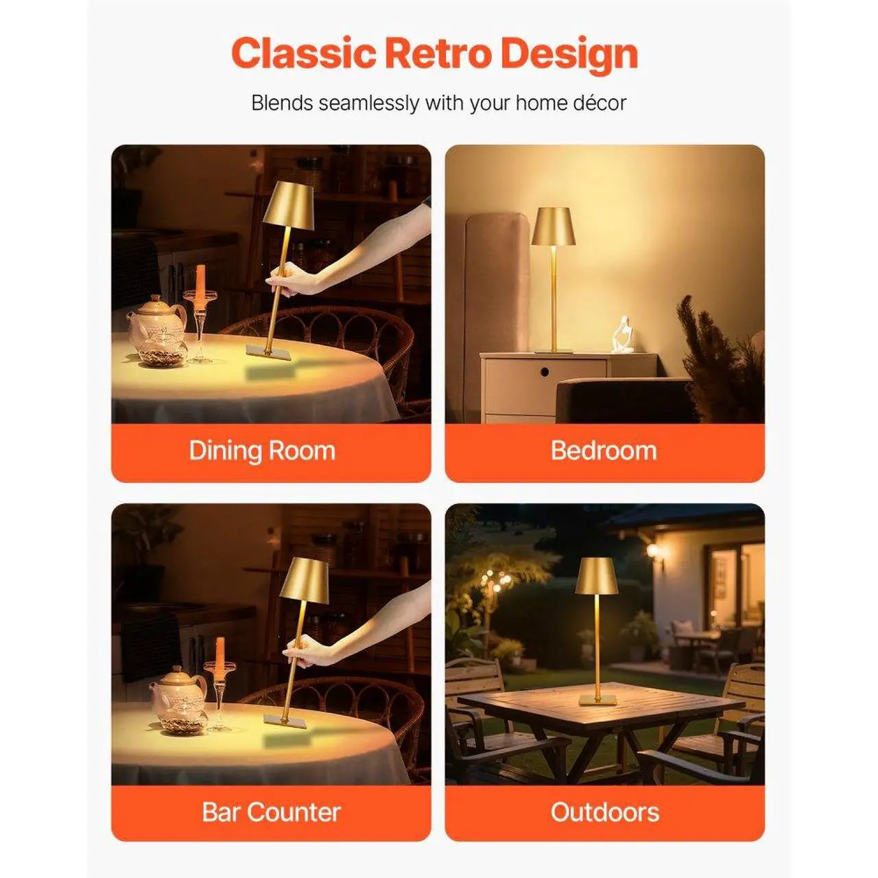Alt view image 6 of 7 - Cordless Table Lamp 2-Pack 5200mAh Built-in Rechargeable Battery Desk Lamp Gold