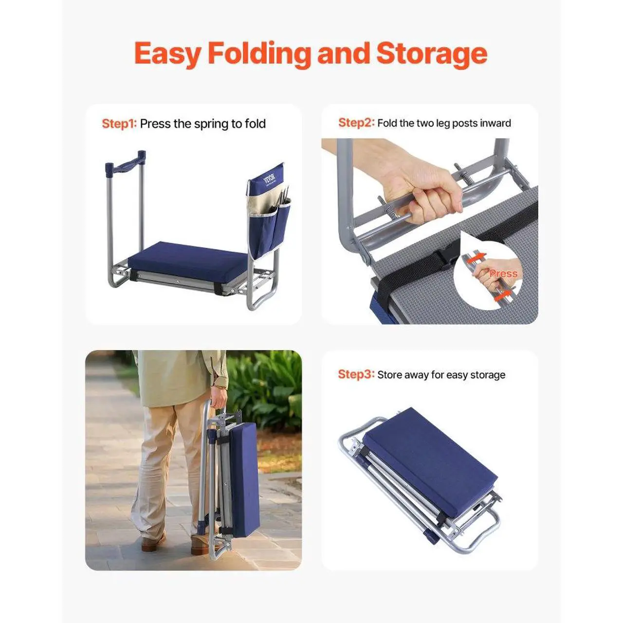 Alt view image 6 of 7 - Garden Kneeler 11" EVA Pad 2 in 1 Folding Garden Kneeling Stool Heavy Duty
