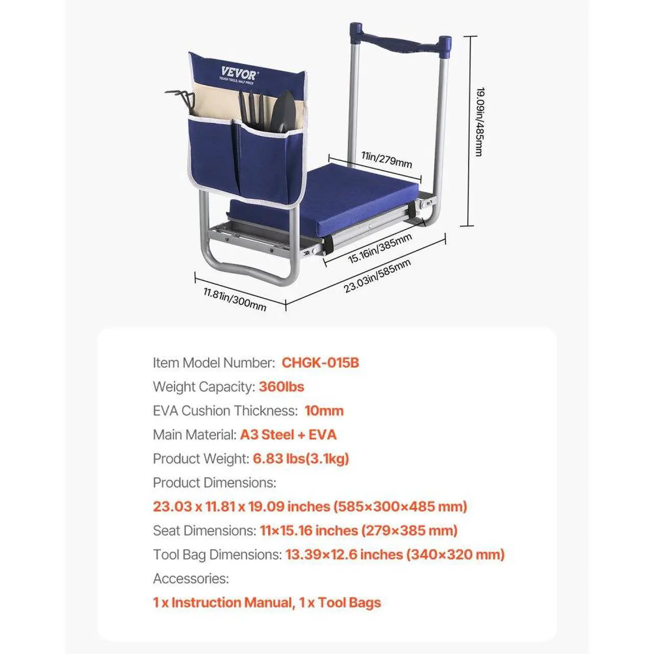 Alt view image 7 of 7 - Garden Kneeler 11" EVA Pad 2 in 1 Folding Garden Kneeling Stool Heavy Duty