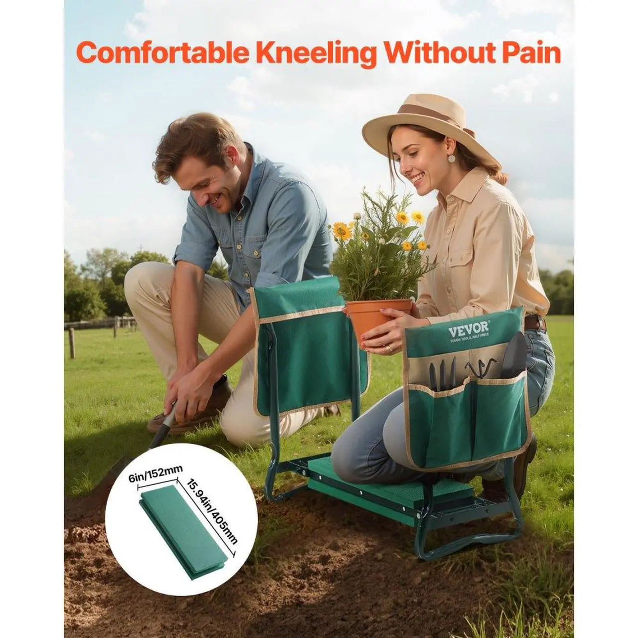 Alt view image 2 of 7 - Garden Kneeler and Seat 6" EVA Pad Folding Garden Stool Heavy Duty Garden Bench