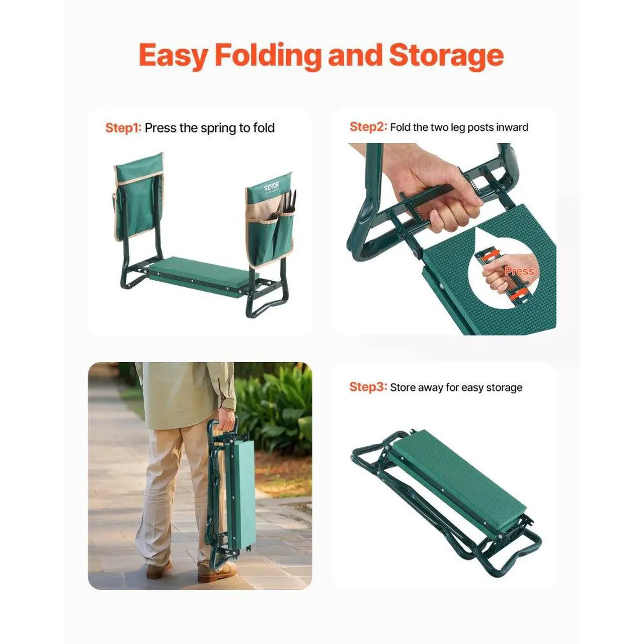 Alt view image 6 of 7 - Garden Kneeler and Seat 6" EVA Pad Folding Garden Stool Heavy Duty Garden Bench