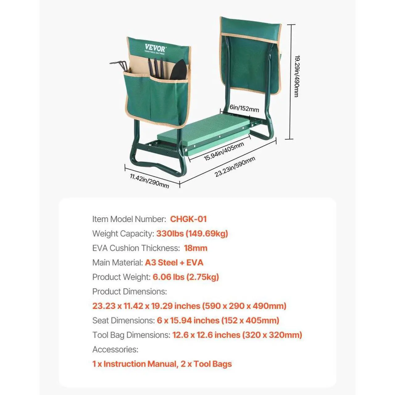 Alt view image 7 of 7 - Garden Kneeler and Seat 6" EVA Pad Folding Garden Stool Heavy Duty Garden Bench