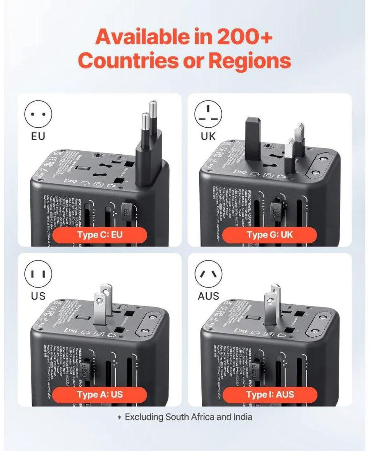 Alt view image 2 of 7 - Universal Travel Adapter International 5 in 1 USB AC Wall Charger Power Plug
