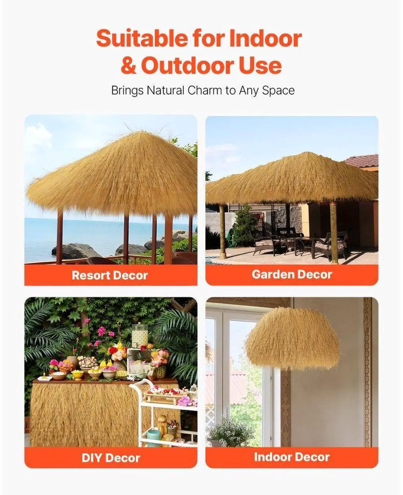 Alt view image 6 of 7 - Artificial Thatch Grass Roof Roll 1.6 x 19.7 ft Tiki Hut Bar Skirt Roof Décor