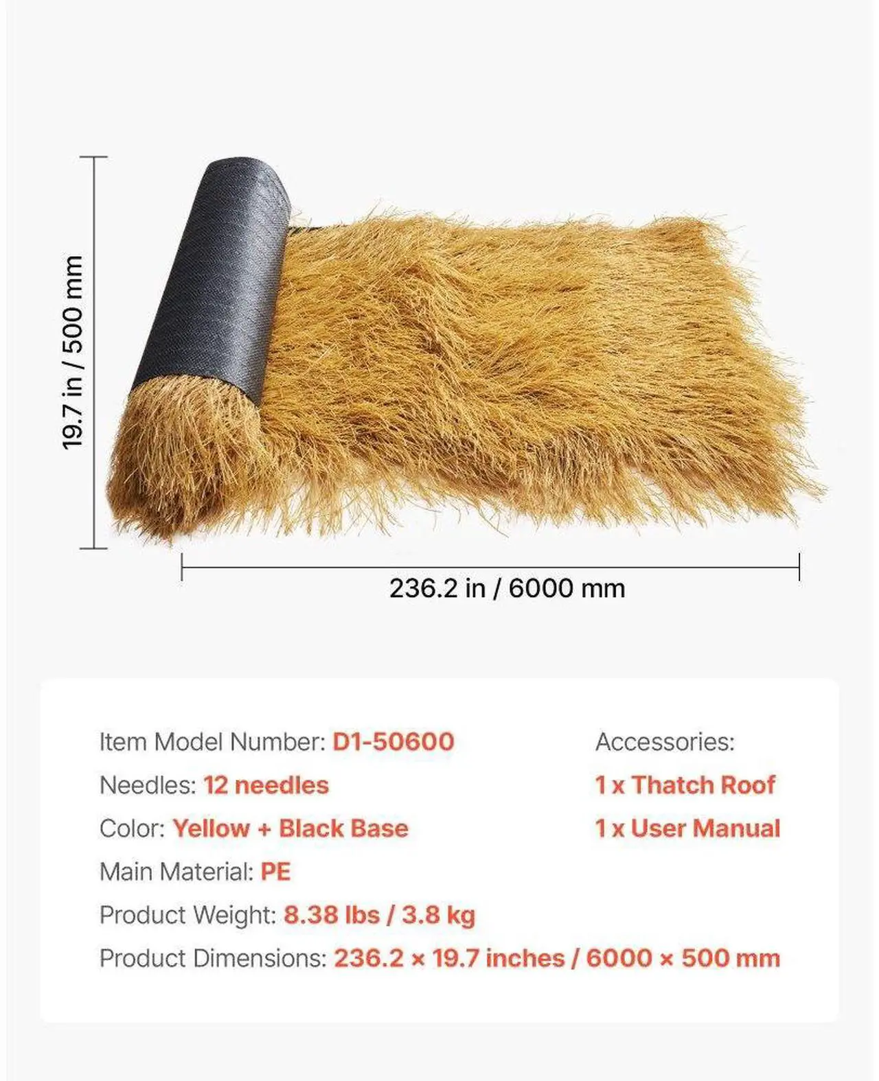 Alt view image 7 of 7 - Artificial Thatch Grass Roof Roll 1.6 x 19.7 ft Tiki Hut Bar Skirt Roof Décor