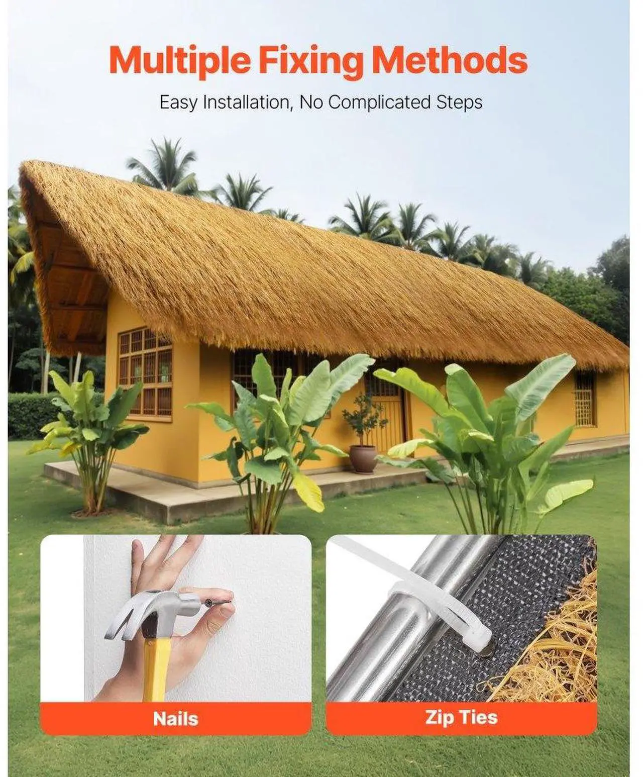 Alt view image 5 of 7 - Artificial Thatch Grass Roof Roll 1.6 x 19.7 ft Tiki Hut Bar Skirt Roof Décor