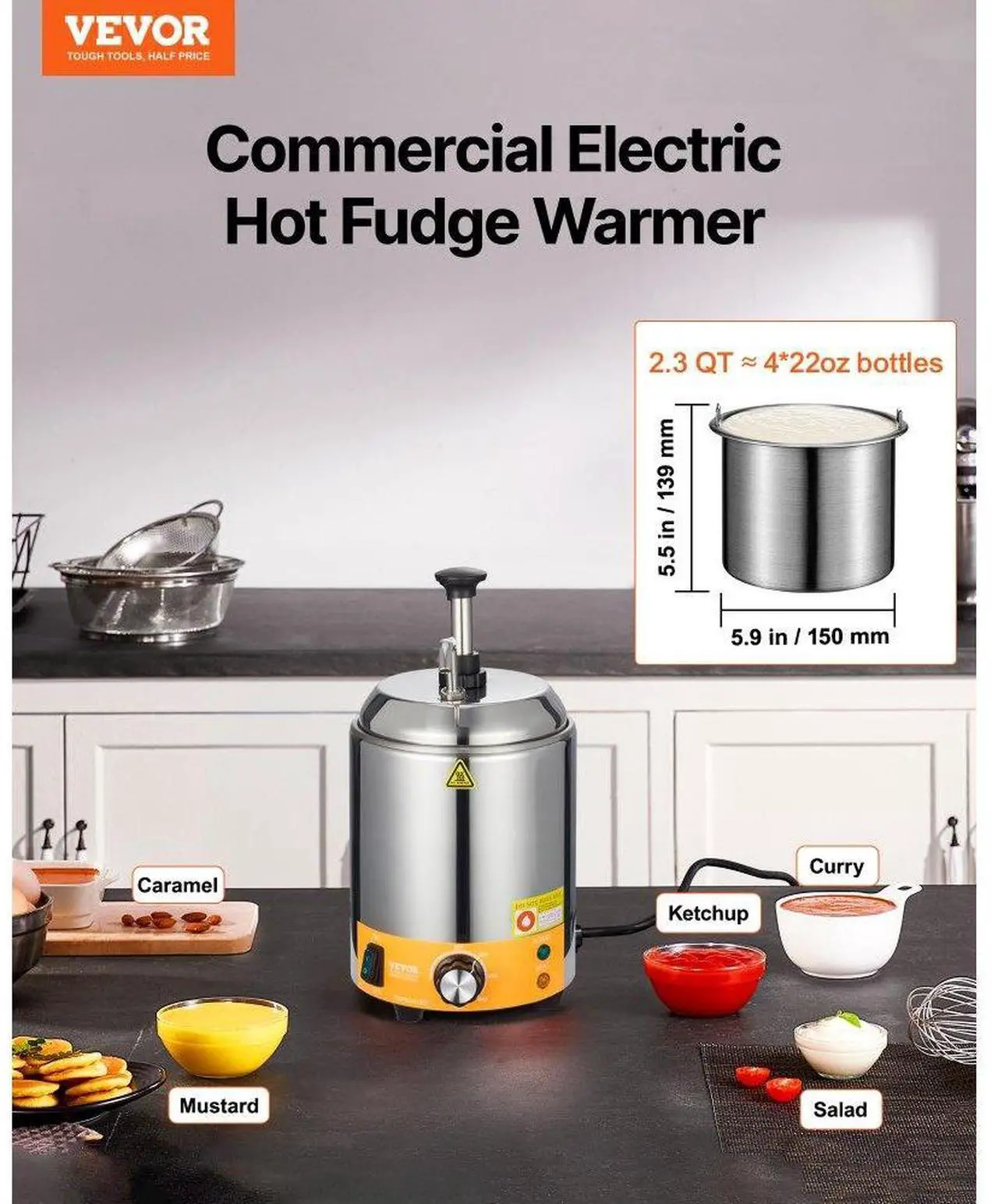 Alt view image 2 of 7 - 2.4L Electric Cheese Dispenser with Pump Commercial Hot Fudge Warmer 86-230