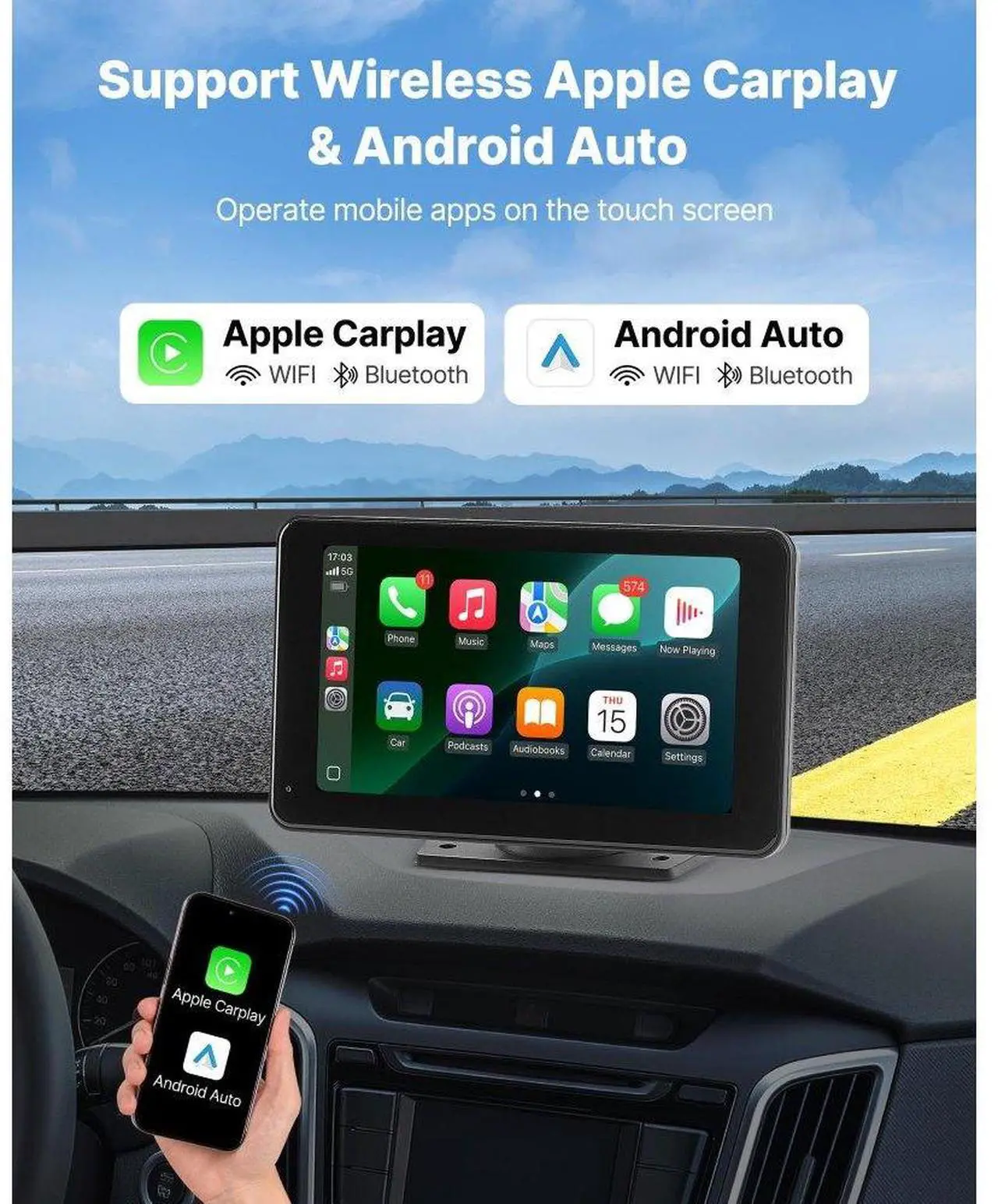 Alt view image 2 of 7 - Car Stereo Radio CarPlay Touchscreen 7 in Apple Android Auto Backup Camera