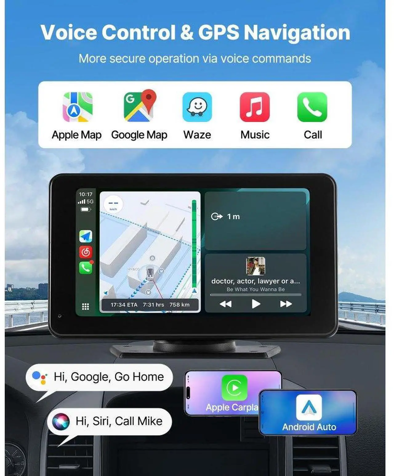 Alt view image 3 of 7 - Car Stereo Radio CarPlay Touchscreen 7 in Apple Android Auto Backup Camera
