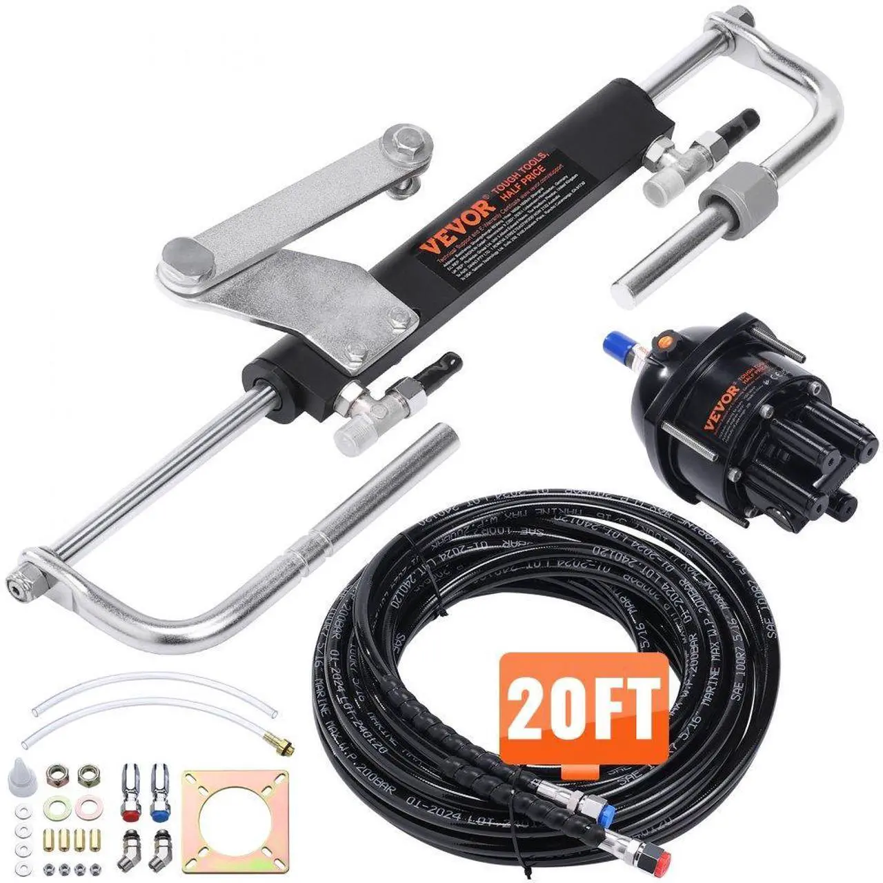 Alt view image 4 of 4 - VEVOR Hydraulic Steering Kit 90HP Hydraulic Outboard Steering Kit with Helm Pump Cylinder Marine Steering System Kit