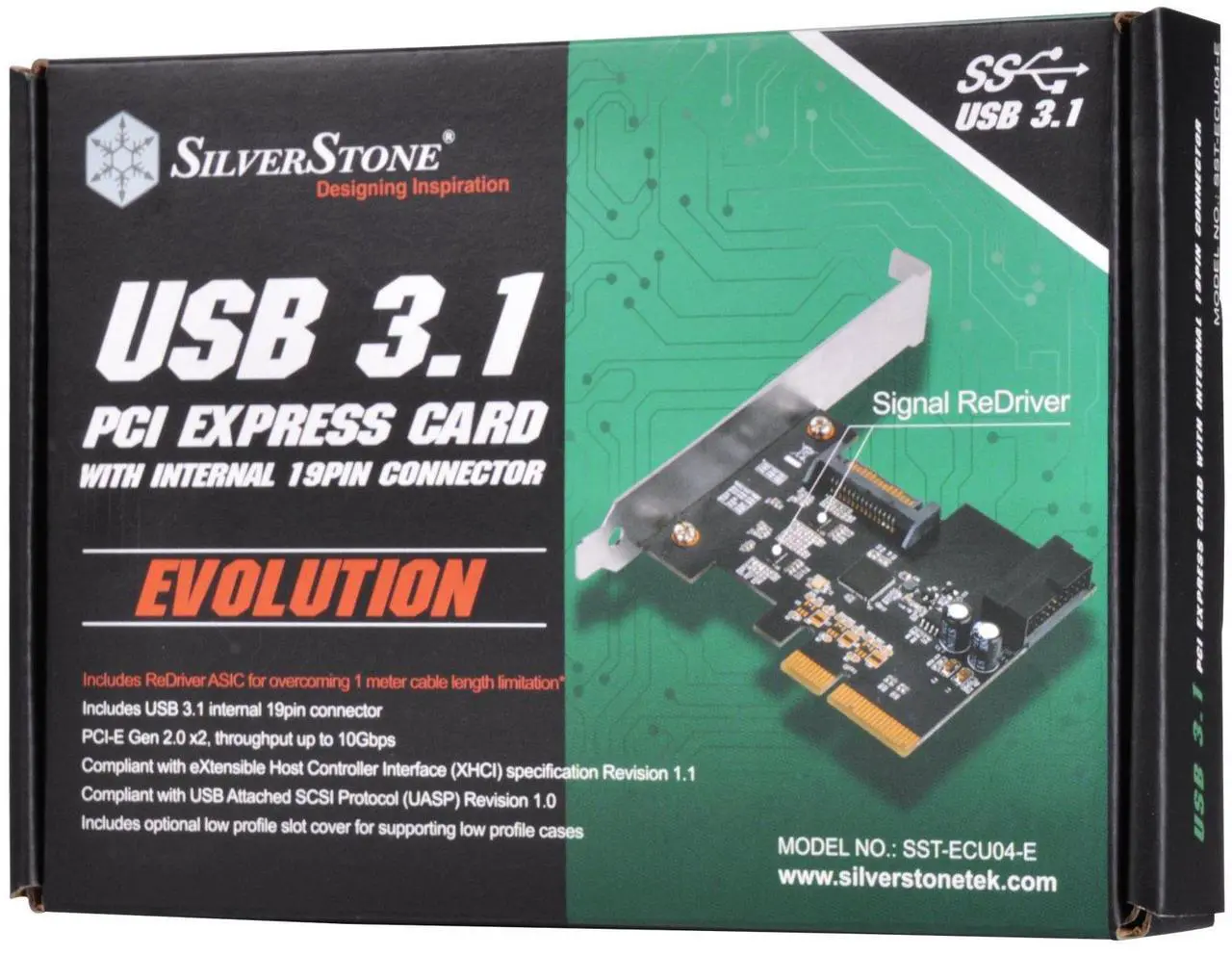 Alt view image 6 of 8 - SilverStone Technology USB 3.1 Gen2 PCIe card with internal 19pin connector plus Pericom ReDriver ECU04-E