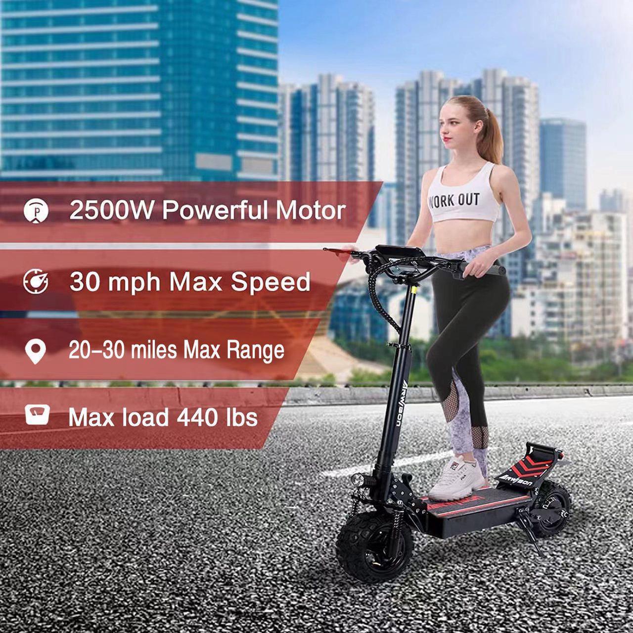 Alt view image 2 of 7 - Electric Kick Scooter for Adults - 2500W Motor, Up to 30 MPH & 20-30 Miles, 48V/16AH