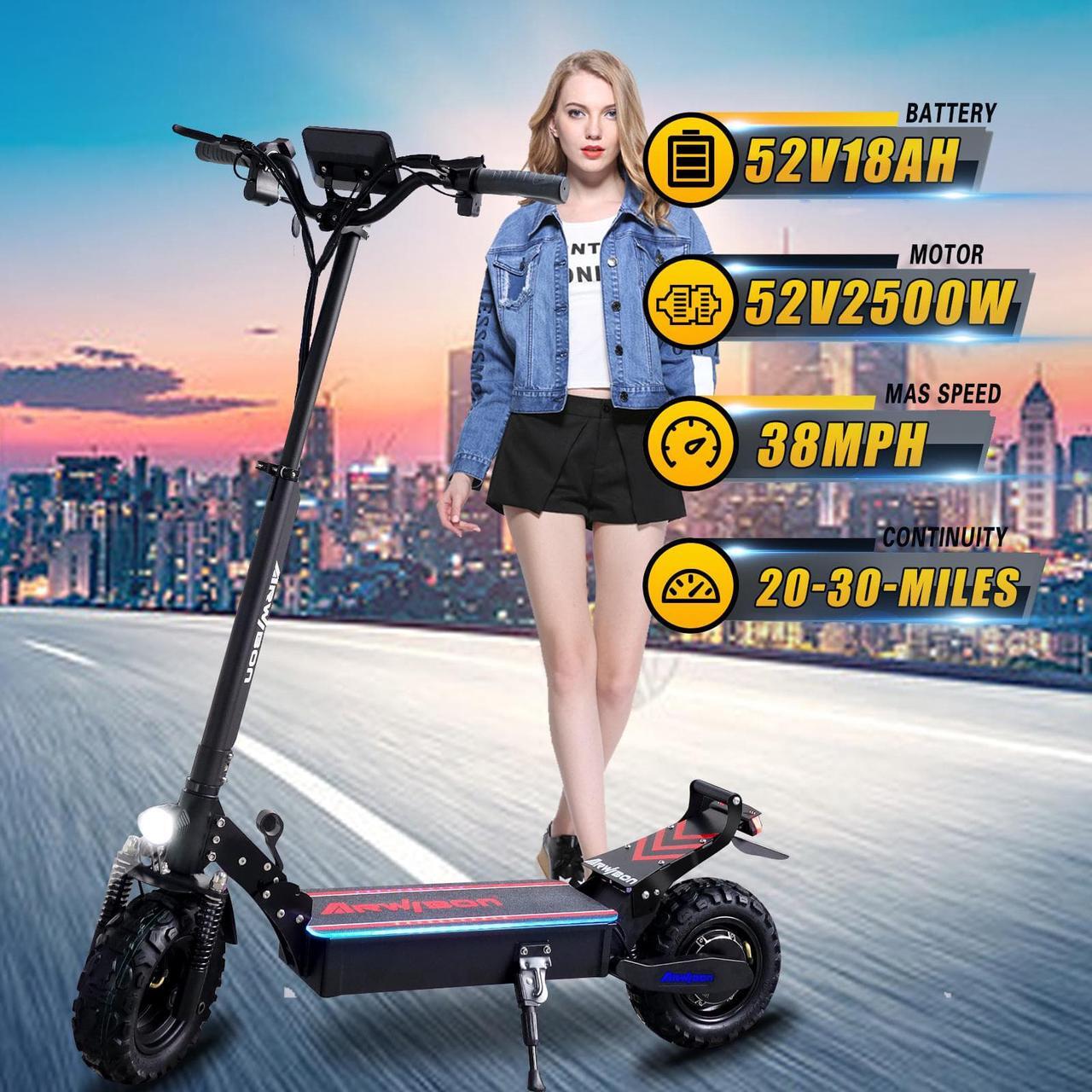 Alt view image 3 of 7 - Arwibon Q30 Pro Electric Scooter for Adults - 2500W Motor, Up to 38 MPH Range 30 Miles, 52V/18AH, 440 Lbs 11" Heavy Duty Vacuum Off-Road Tire, Disc Braking, Escooter, Iscooter
