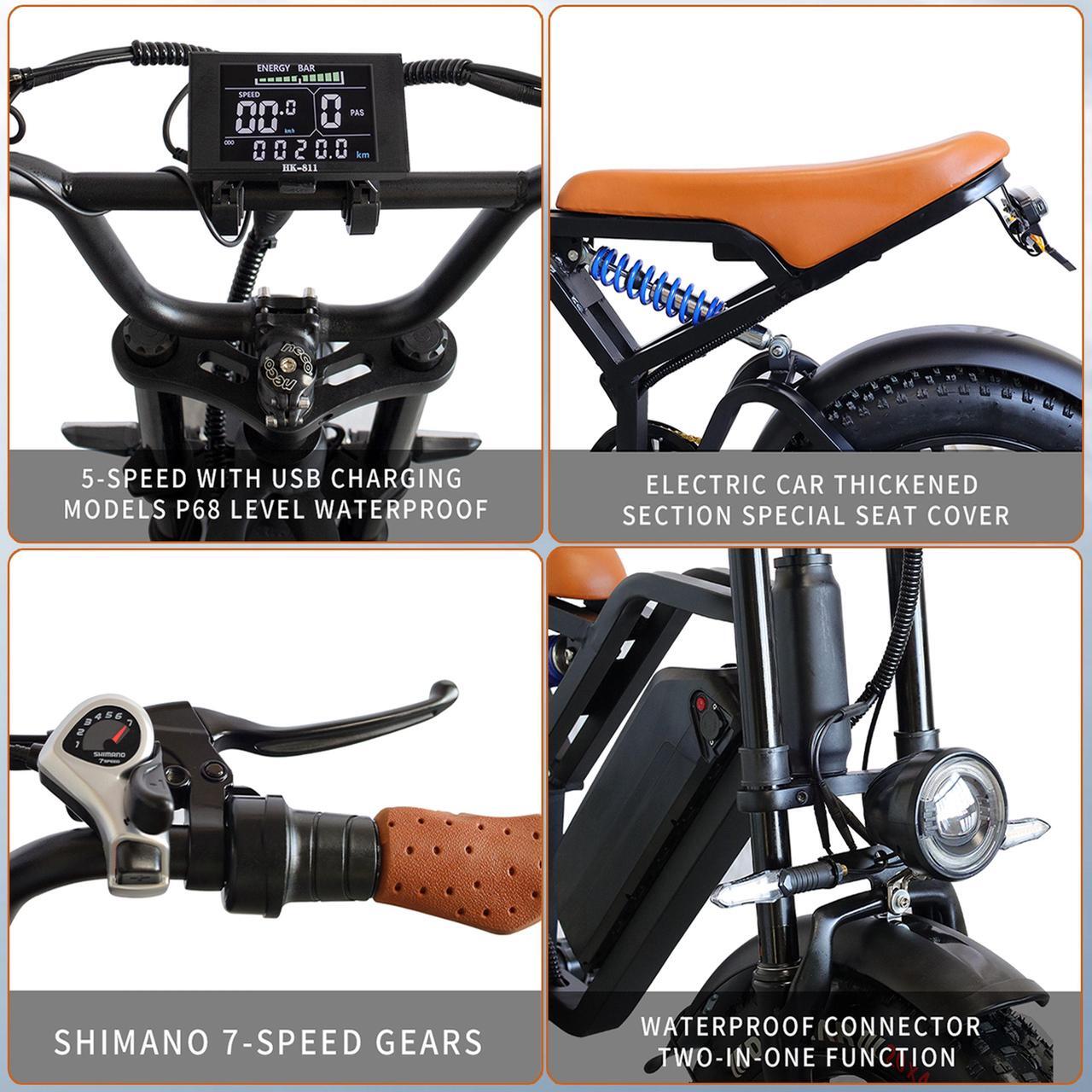 Alt view image 7 of 7 - Electric Bike for Adults, Ebike 1000W/48V/20Ah, Tank 20" Fat Tire Electric Bicycles Up to 30MPH & 68 Miles with Removable Battery, Colorful Dispaly, Throttle & Pedal Assist, Shimano 7-Speed