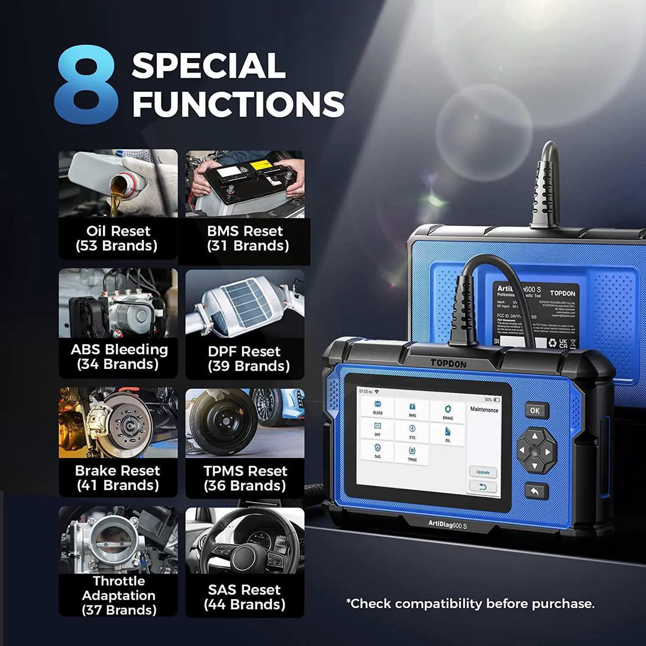 Alt view image 2 of 7 - OBD2 Scanner TOPDON ArtiDiag600S Car Diagnostic Scan Tool AT/ENG/ABS/SRS Diagnoses & 8 Reset Services