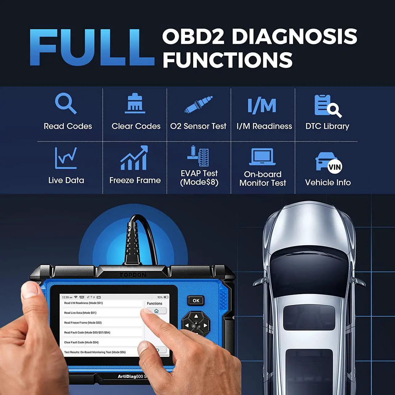 Alt view image 4 of 7 - OBD2 Scanner TOPDON ArtiDiag600S Car Diagnostic Scan Tool AT/ENG/ABS/SRS Diagnoses & 8 Reset Services
