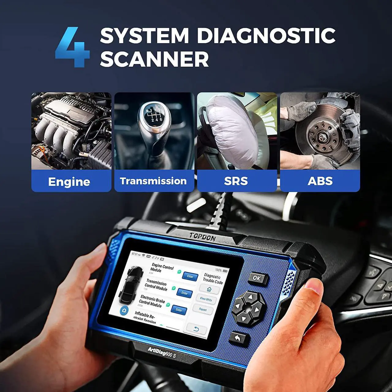 Alt view image 3 of 7 - OBD2 Scanner TOPDON ArtiDiag600S Car Diagnostic Scan Tool AT/ENG/ABS/SRS Diagnoses & 8 Reset Services