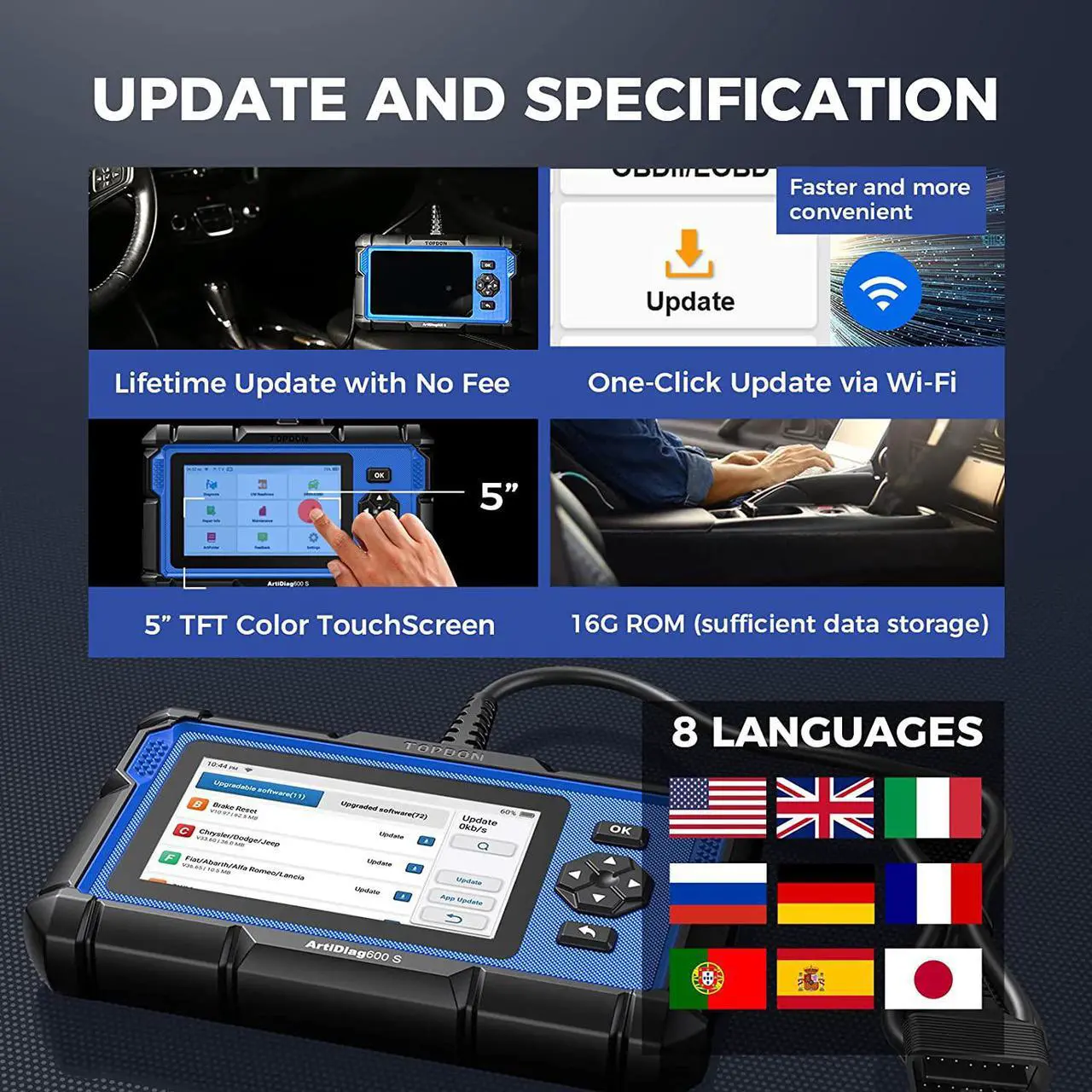 Alt view image 6 of 7 - OBD2 Scanner TOPDON ArtiDiag600S Car Diagnostic Scan Tool AT/ENG/ABS/SRS Diagnoses & 8 Reset Services