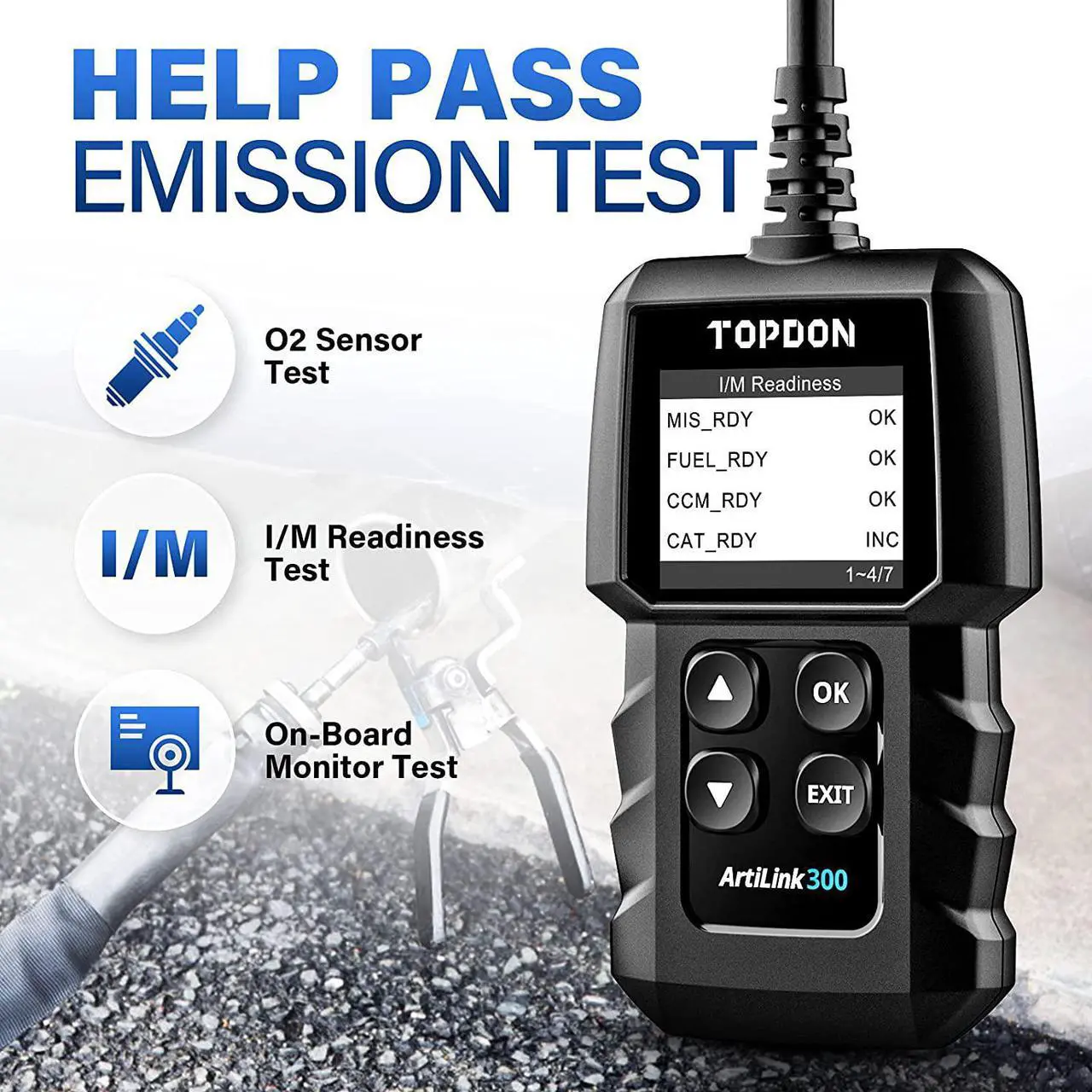 Alt view image 5 of 7 - OBD2 Scanner TOPDON AL300 Car Diagnostic Code Reader All OBD2 Functions Check Engine Light Smog Check O2 Sensor Test