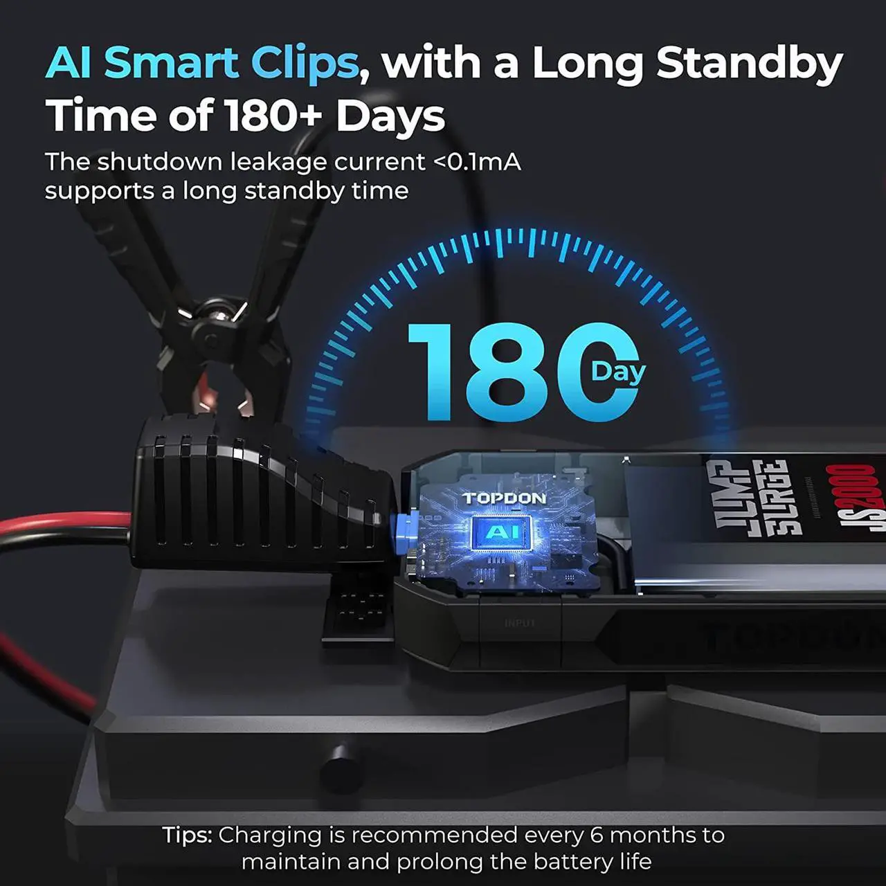 Alt view image 4 of 7 - Car Battery Charger Jump Starter, TOPDON JS2000 16000mAh 2000A 12V Portable Booster for Up to 8L Gas/6L Diesel Engines