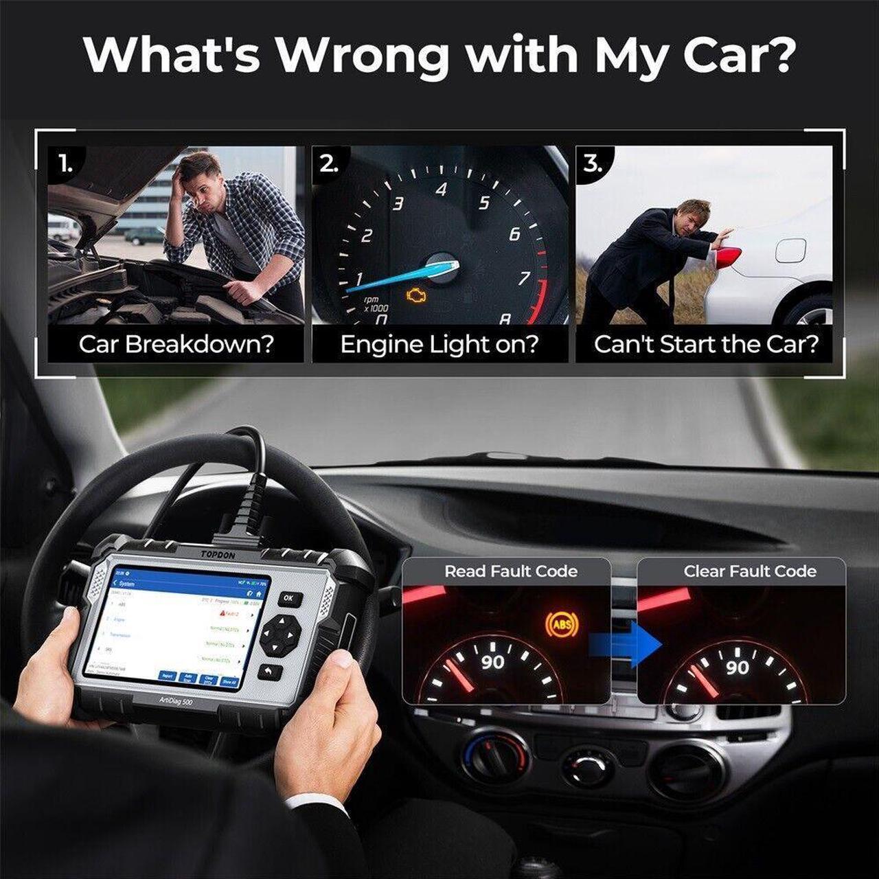 Alt view image 2 of 7 - OBD2 Scanner TOPDON ArtiDiag500 Car Diagnostic Scanner Engine ABS SRS Transmission CAN Diagnostic Full OBD2 Test